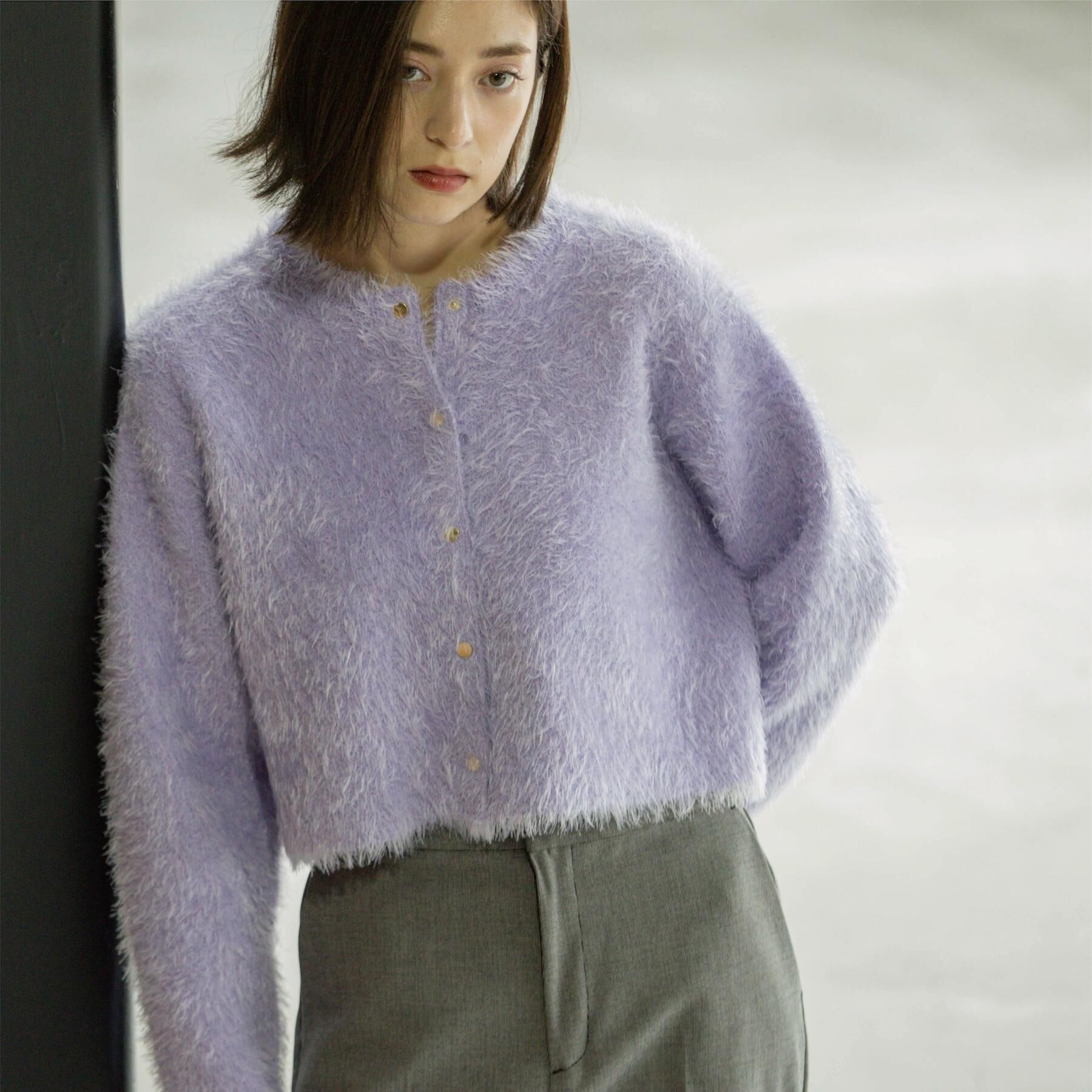 OPAQUE.CLIP「シャギーショートカーディガン【洗濯機OK】《6col》」|カーディガン|ラベンダー(080)