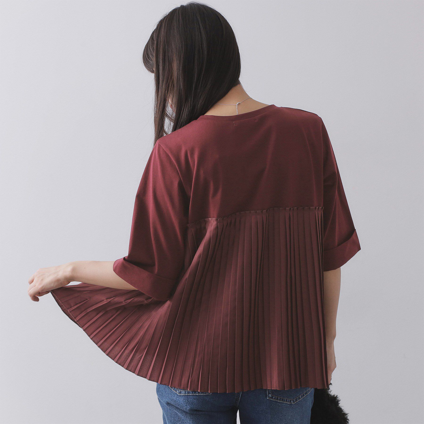 OPAQUE.CLIP「プリーツドッキングカットソー【洗濯機OK】」|Tシャツ・カットソー|