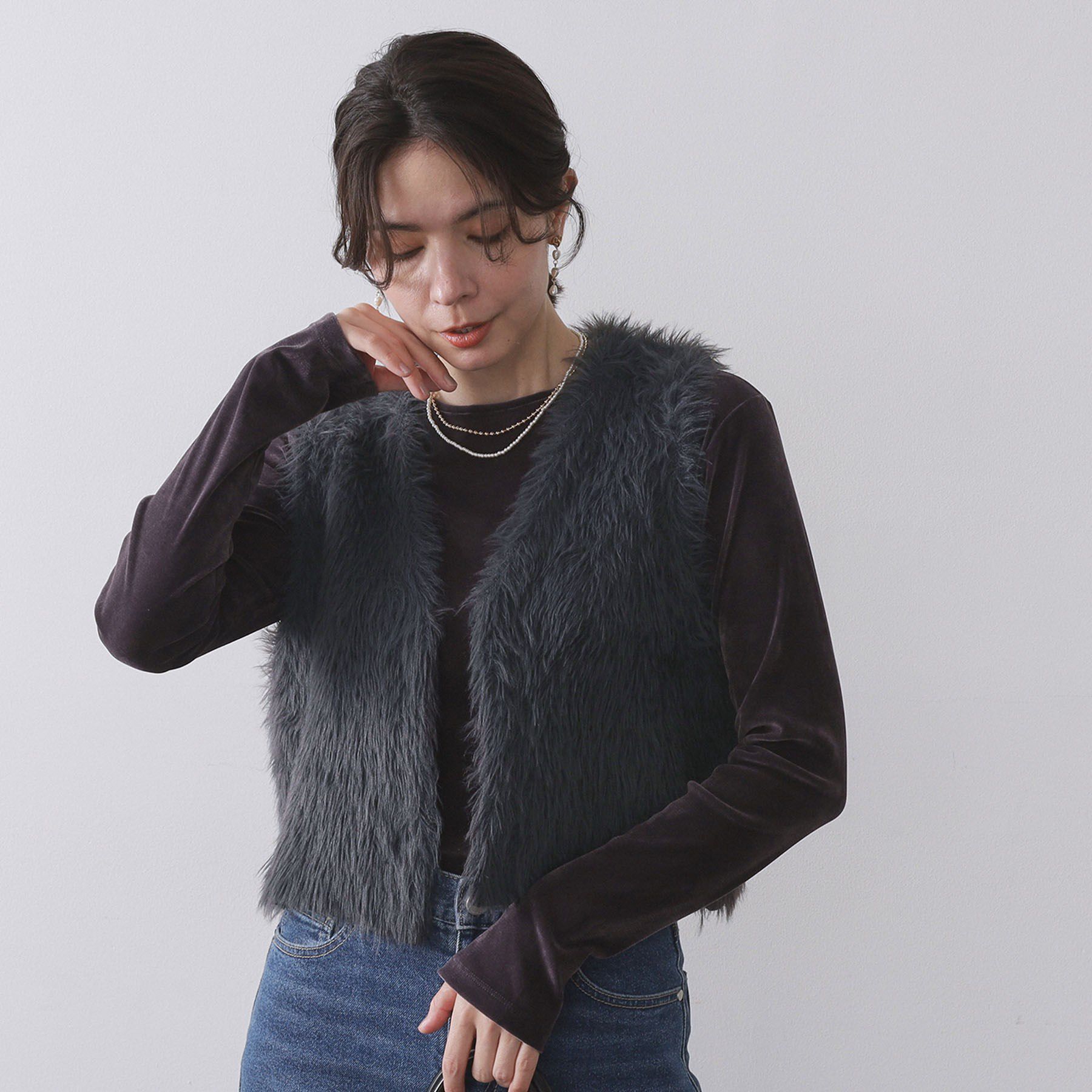 OPAQUE.CLIP「《andGIRL掲載》シャギーニット ショートベスト【洗濯機OK】」|ベスト・ジレ|