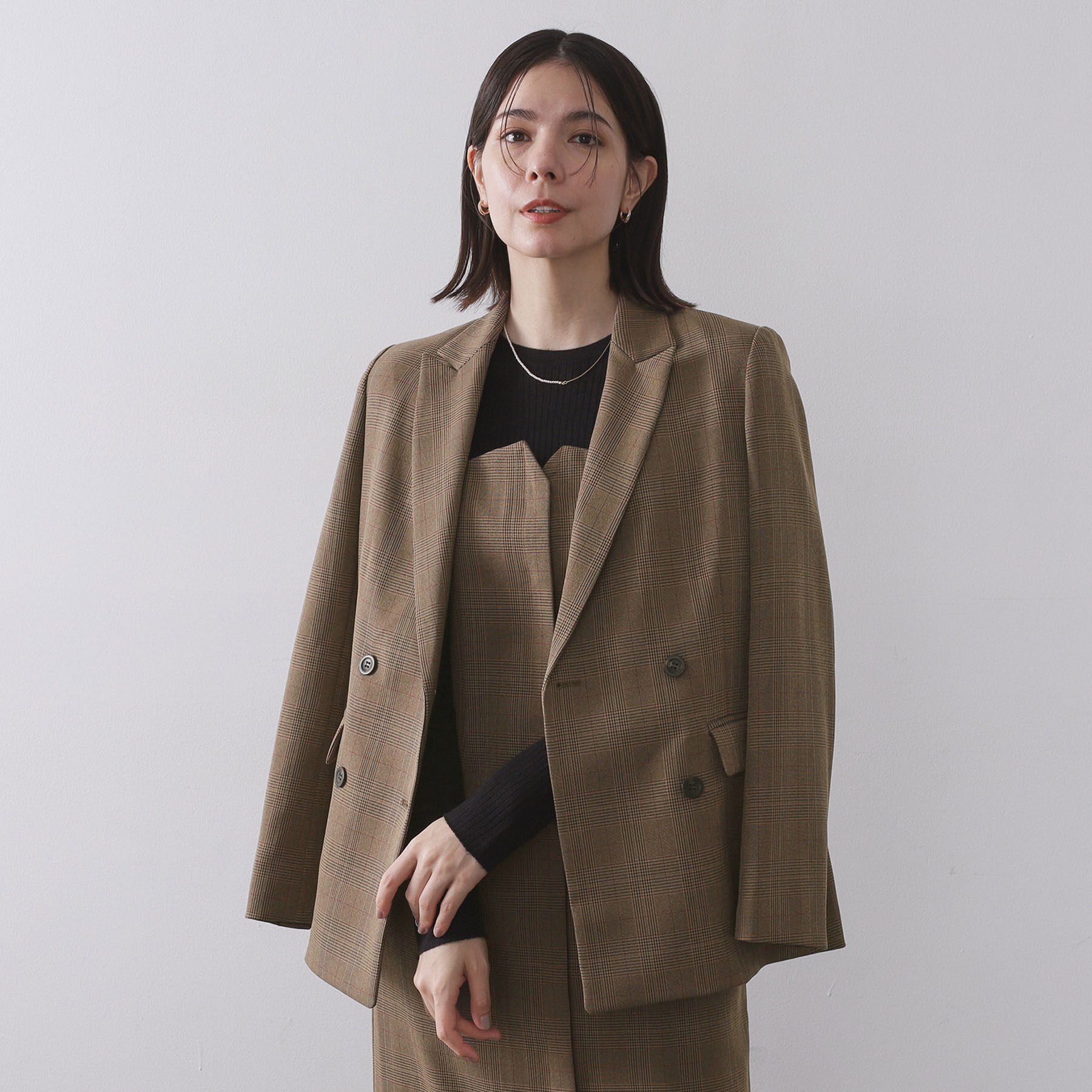 OPAQUE.CLIP「グレンチェックダブルジャケット/セットアップ対応可【洗える】」|テーラードジャケット|ブラウン(243)
