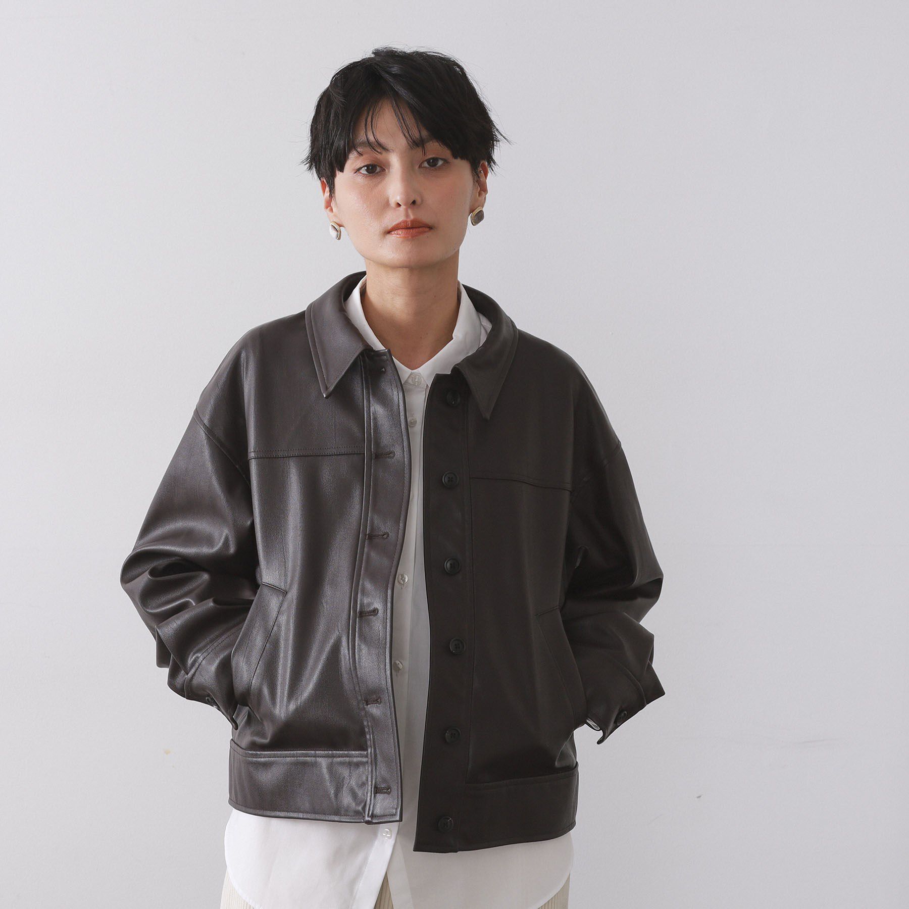 OPAQUE.CLIP「シンセティックレザー調ブルゾン【洗える】」|ブルゾン・スタジャン|ブラウン(044)