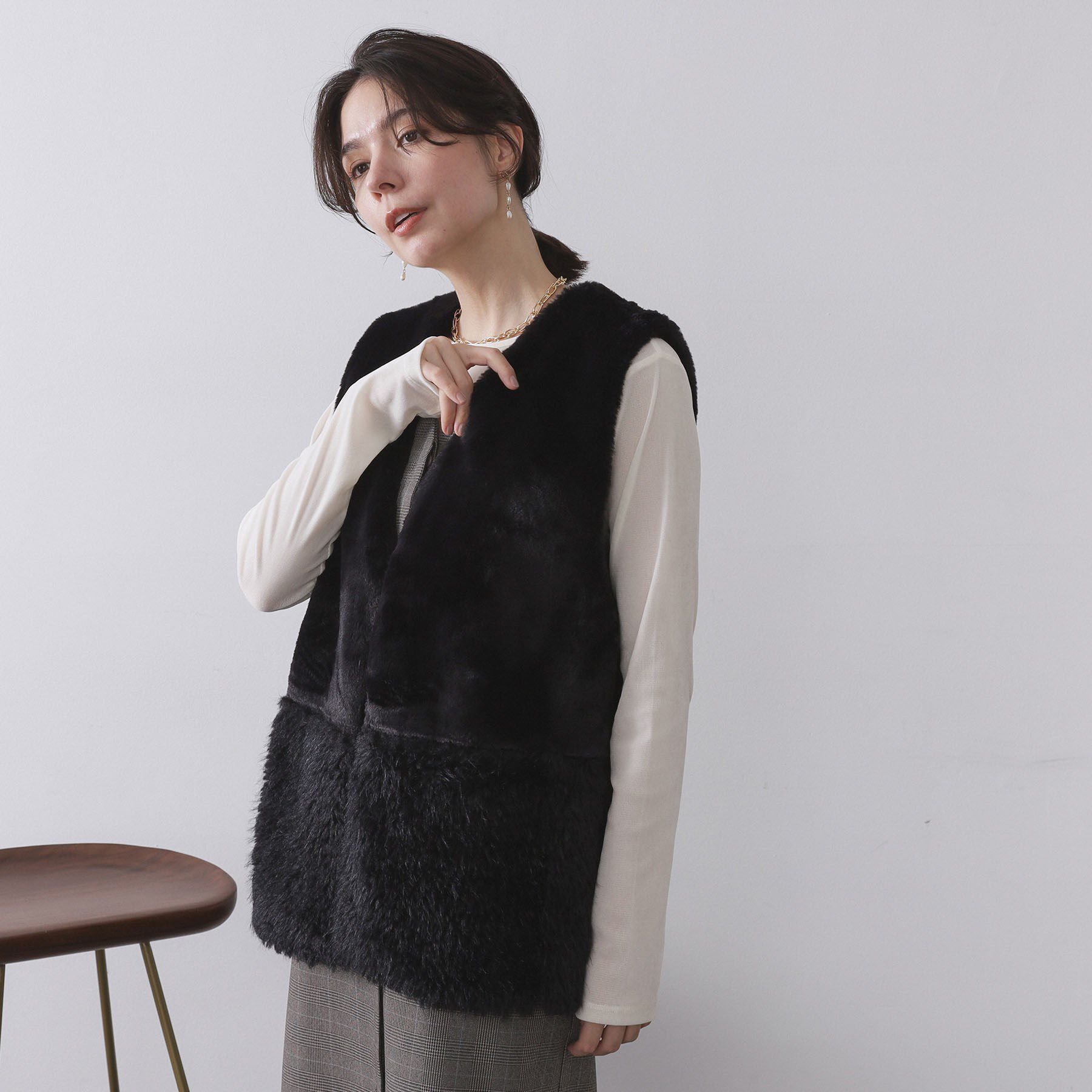 OPAQUE.CLIP「フェイクファー&times;フェイクボアドッキングジレ【洗濯機OK】」|ベスト・ジレ|