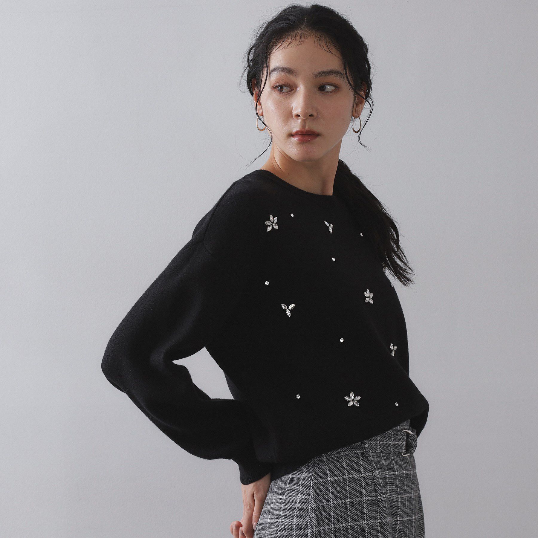 OPAQUE.CLIP「ビジューニットトップス【洗える】」|ニット・セーター|