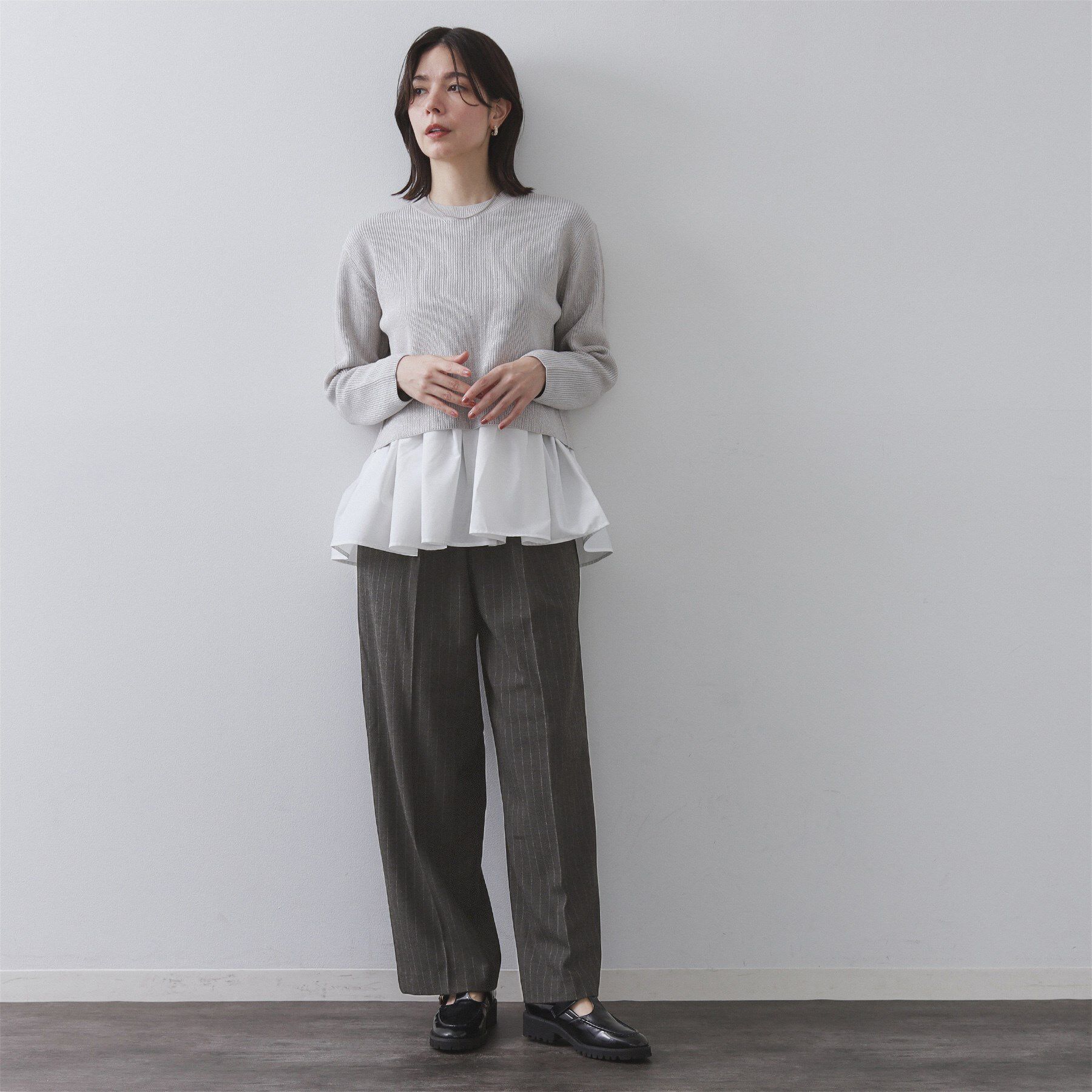 OPAQUE.CLIP「ピンストライプイージーワイドパンツ【吸湿発熱/ストレッチ/洗濯機OK】」|その他|