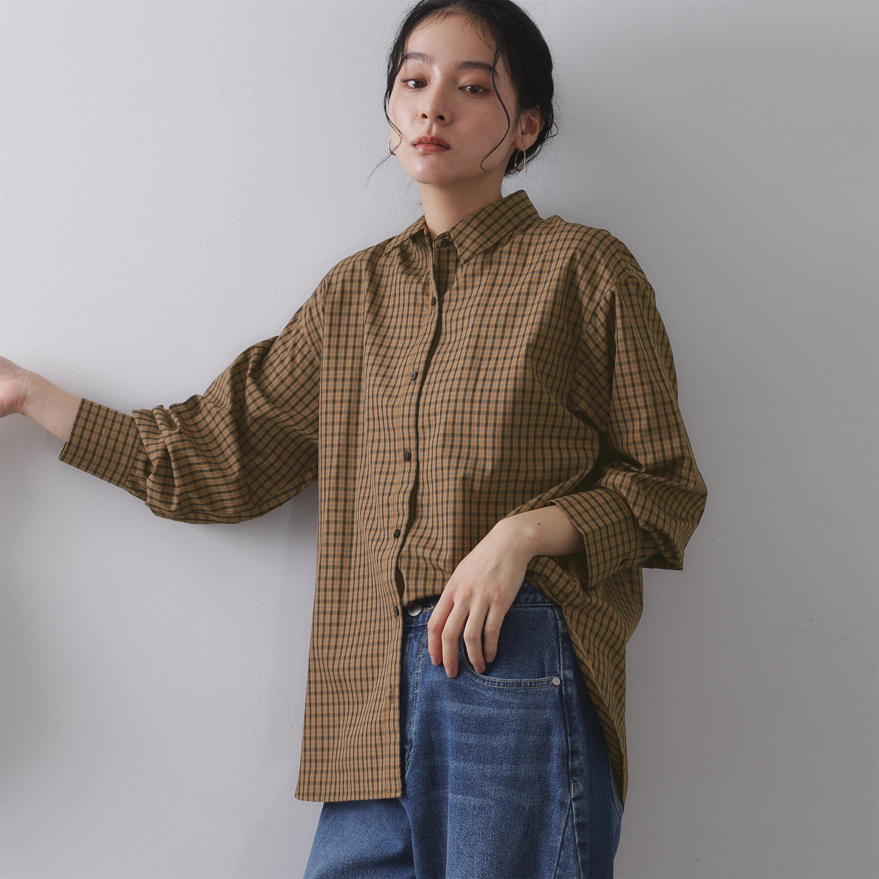 OPAQUE.CLIP「チェック柄レギュラーシャツ【洗濯機OK】」|シャツ・ブラウス|キャメルブラウン(2