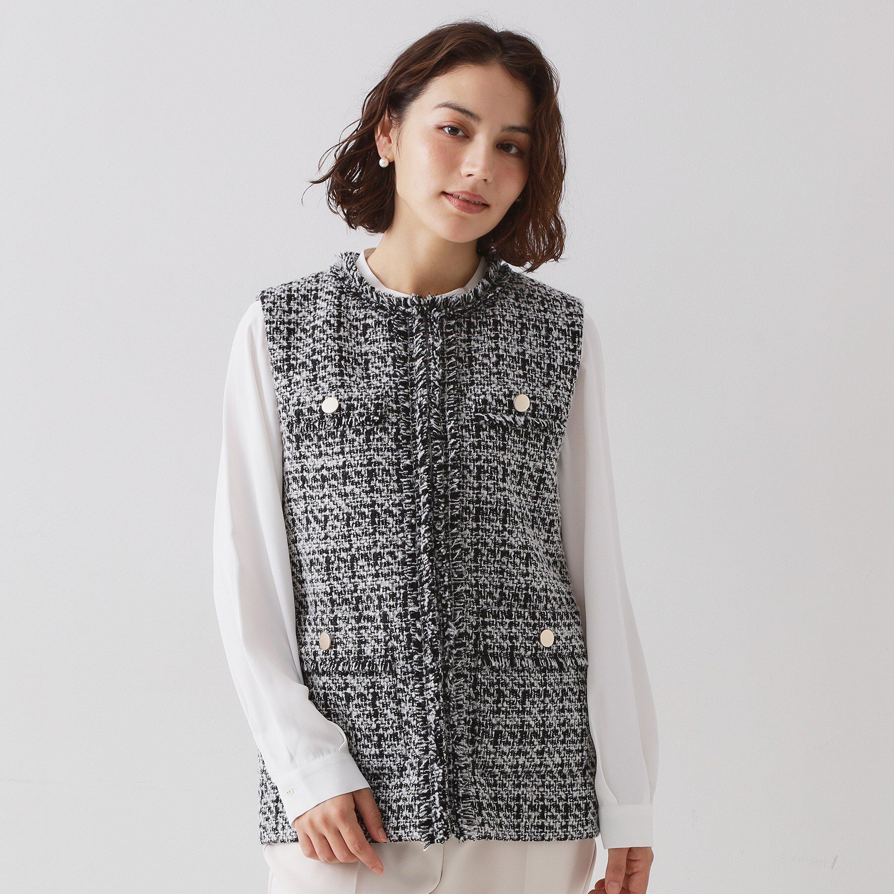 OPAQUE.CLIP「≪通勤・セレモニー対応≫ツイードジレ【洗える】」|ベスト・ジレ|