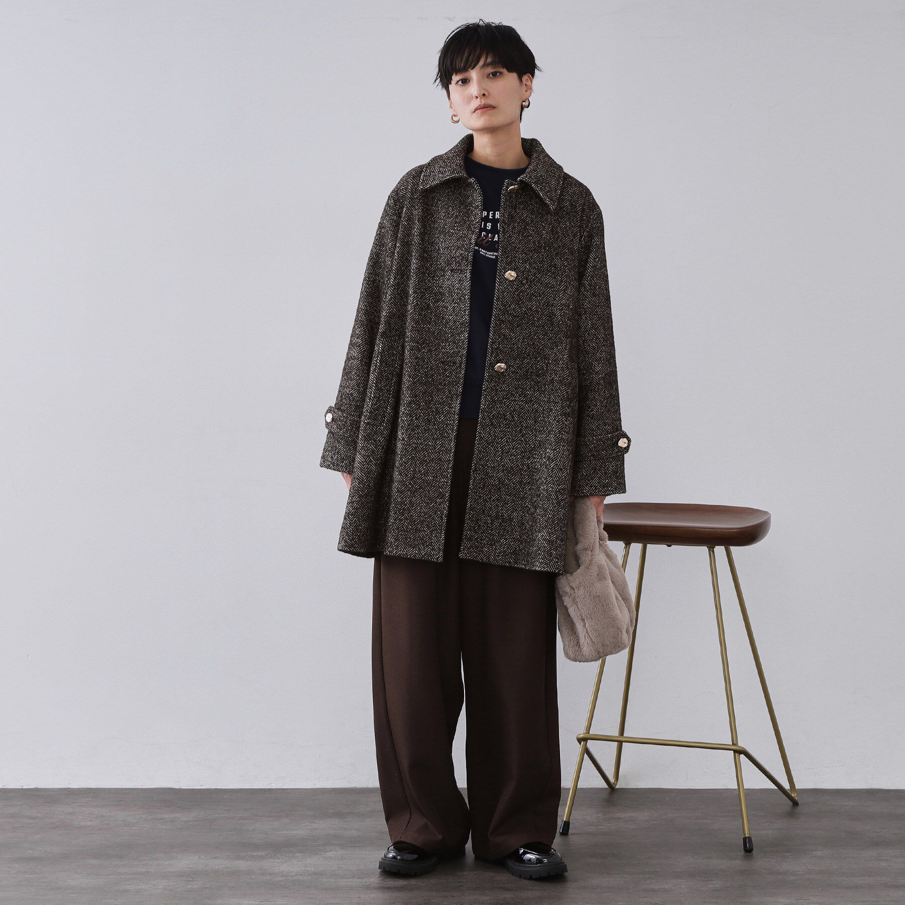 OPAQUE.CLIP「ヘリンボーンステンカラーコート」|ステンカラーコート|