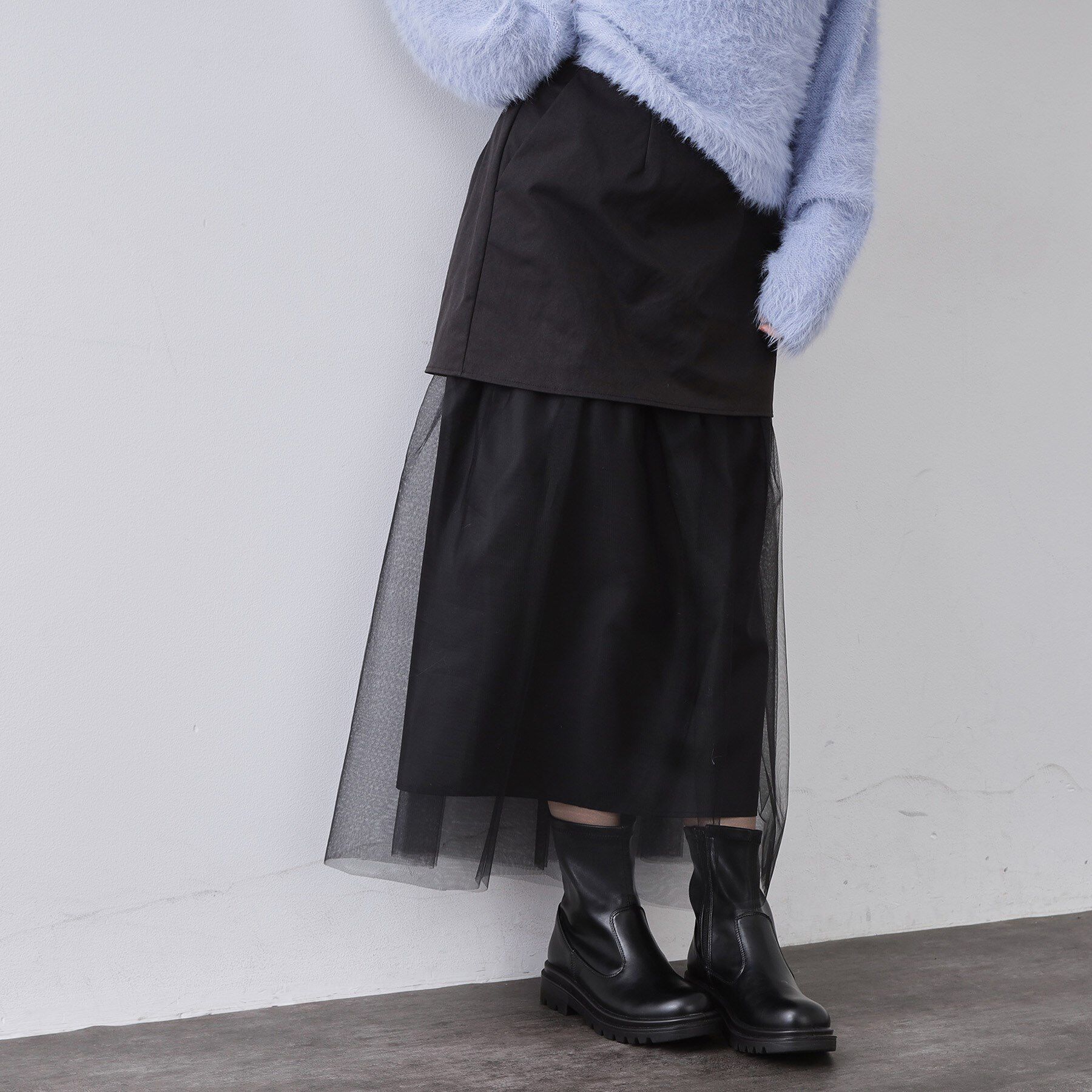 OPAQUE.CLIP「チュールドッキングデザインスカート【洗濯機OK】」|スカート|