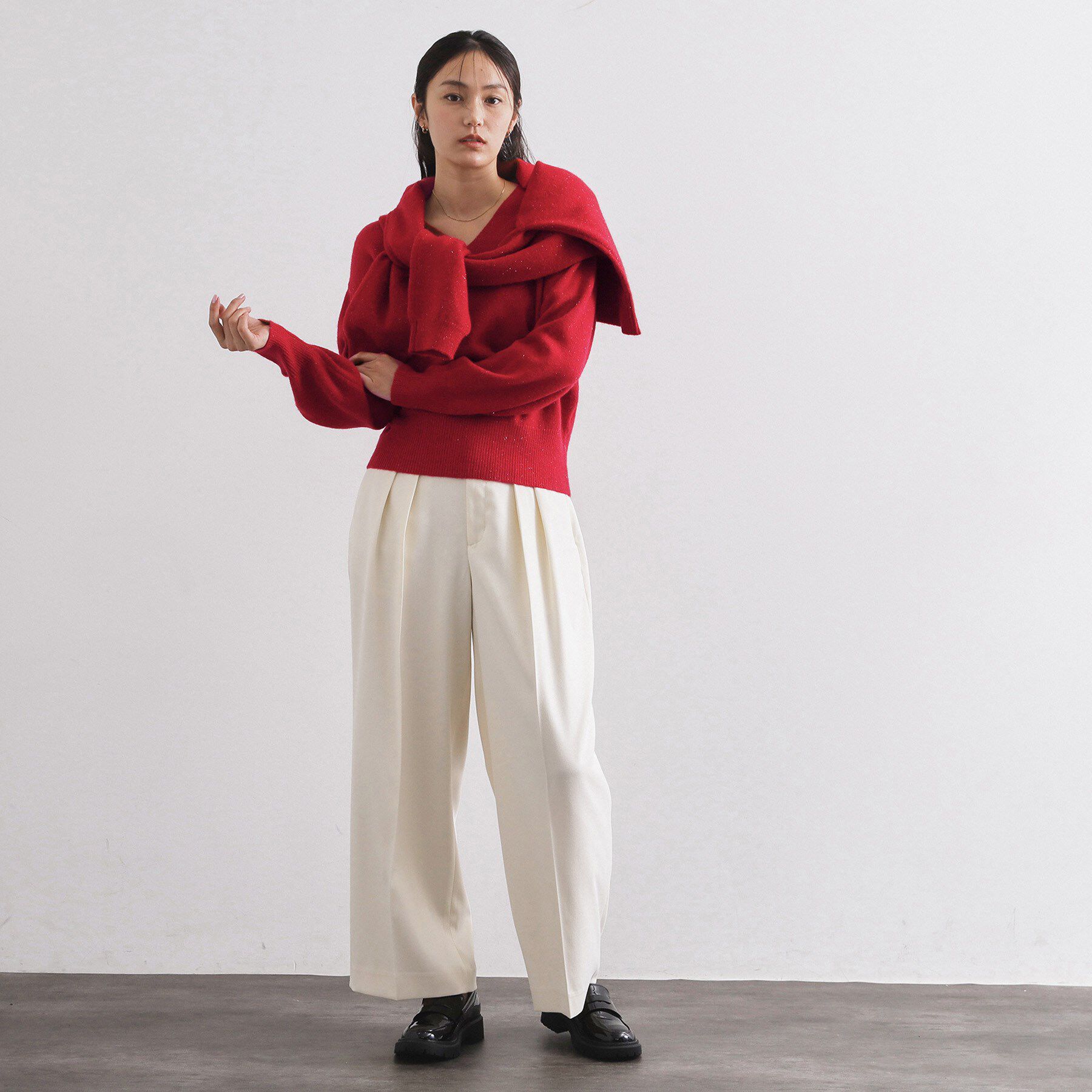 OPAQUE.CLIP「Vネックラメニット【洗濯機OK】」|ニット・セーター|