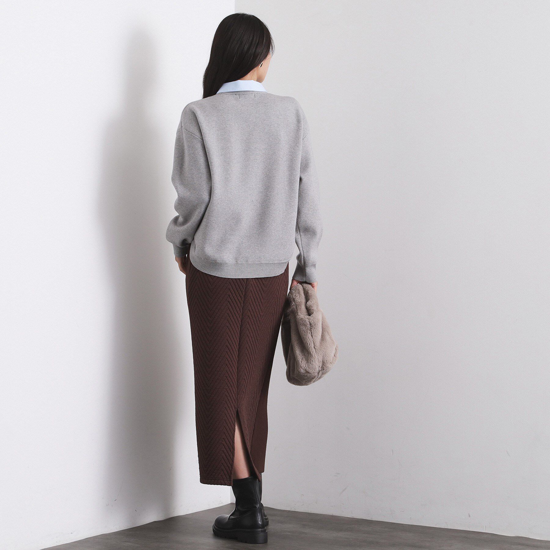 OPAQUE.CLIP「襟付きロゴジャカードニット【洗濯機OK】」|ニット・セーター|