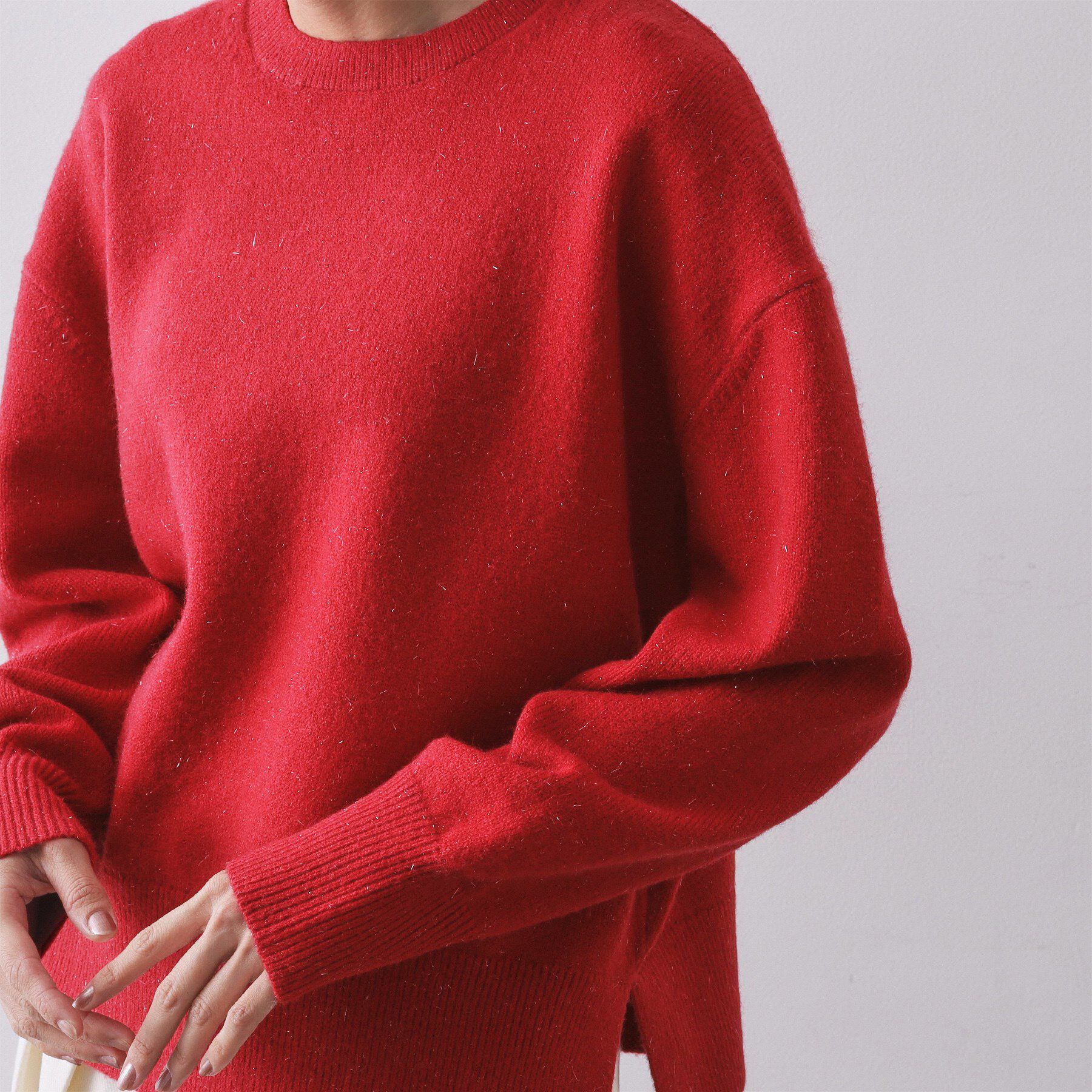 OPAQUE.CLIP「きらきらクルーミドルゲージニット【洗濯機OK】」|ニット・セーター|