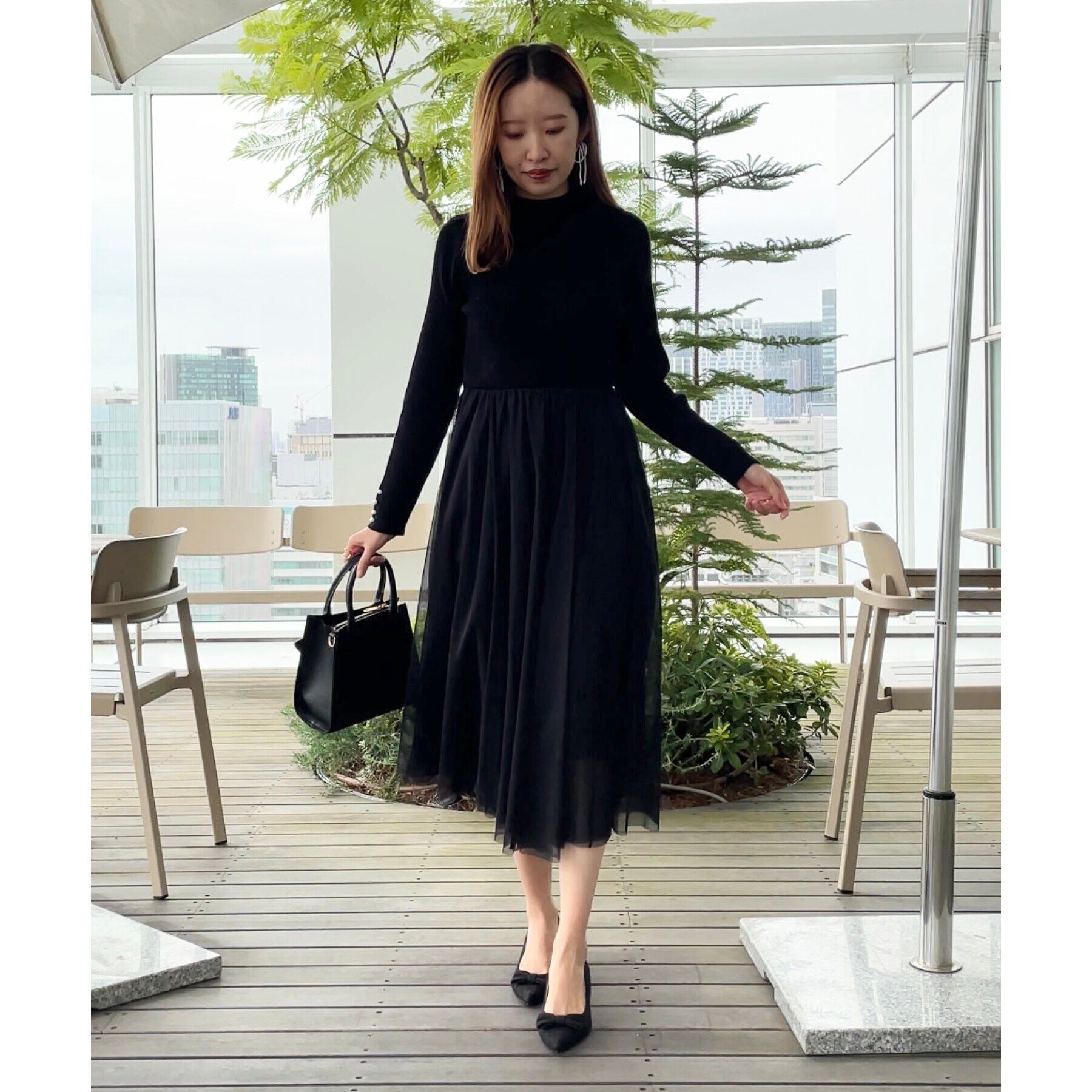 Couture broach「【ふわっと軽い上品なワンピ】ラメニットチュールドッキングワンピース」|ワンピース|