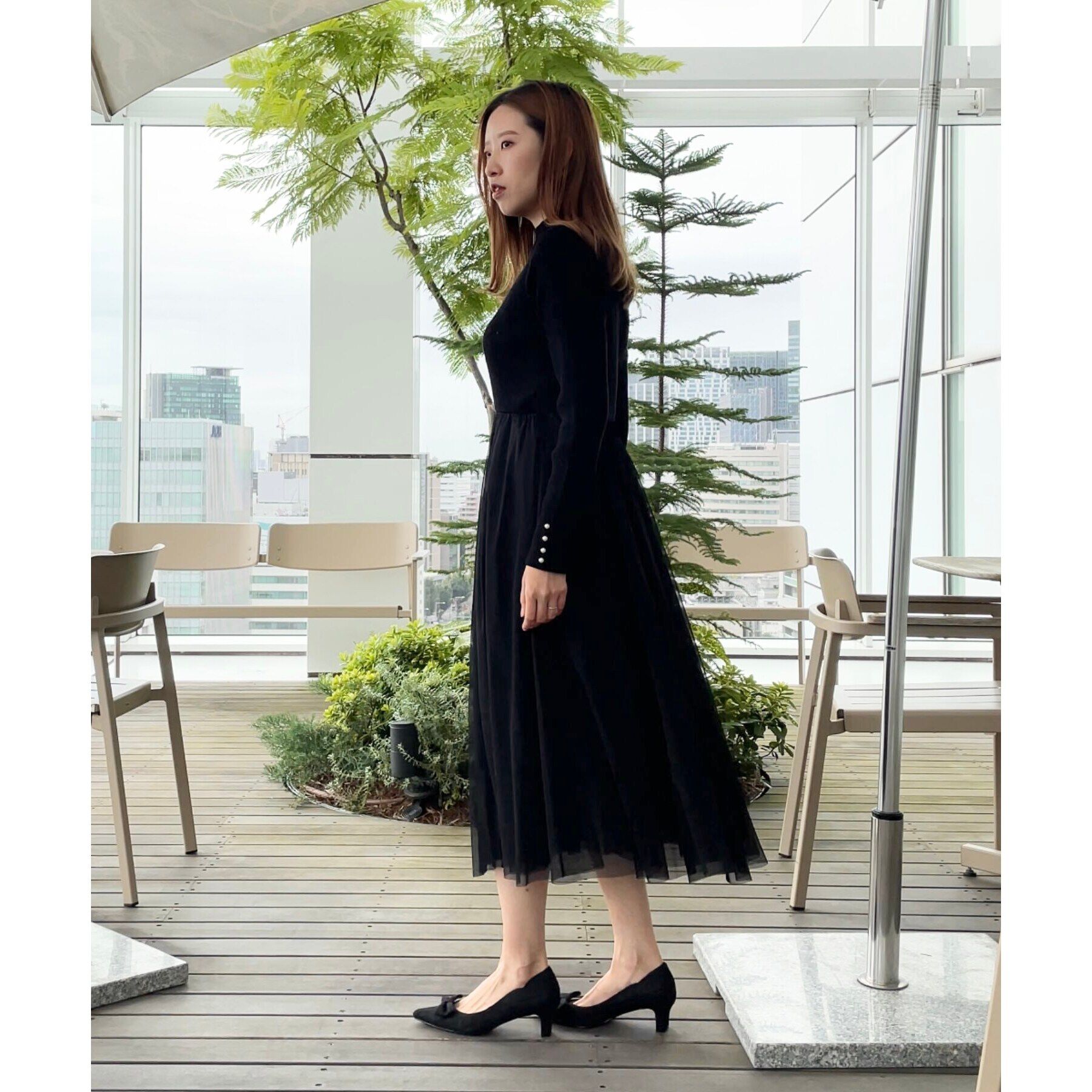 Couture broach「【ふわっと軽い上品なワンピ】ラメニットチュールドッキングワンピース」|ワンピース|