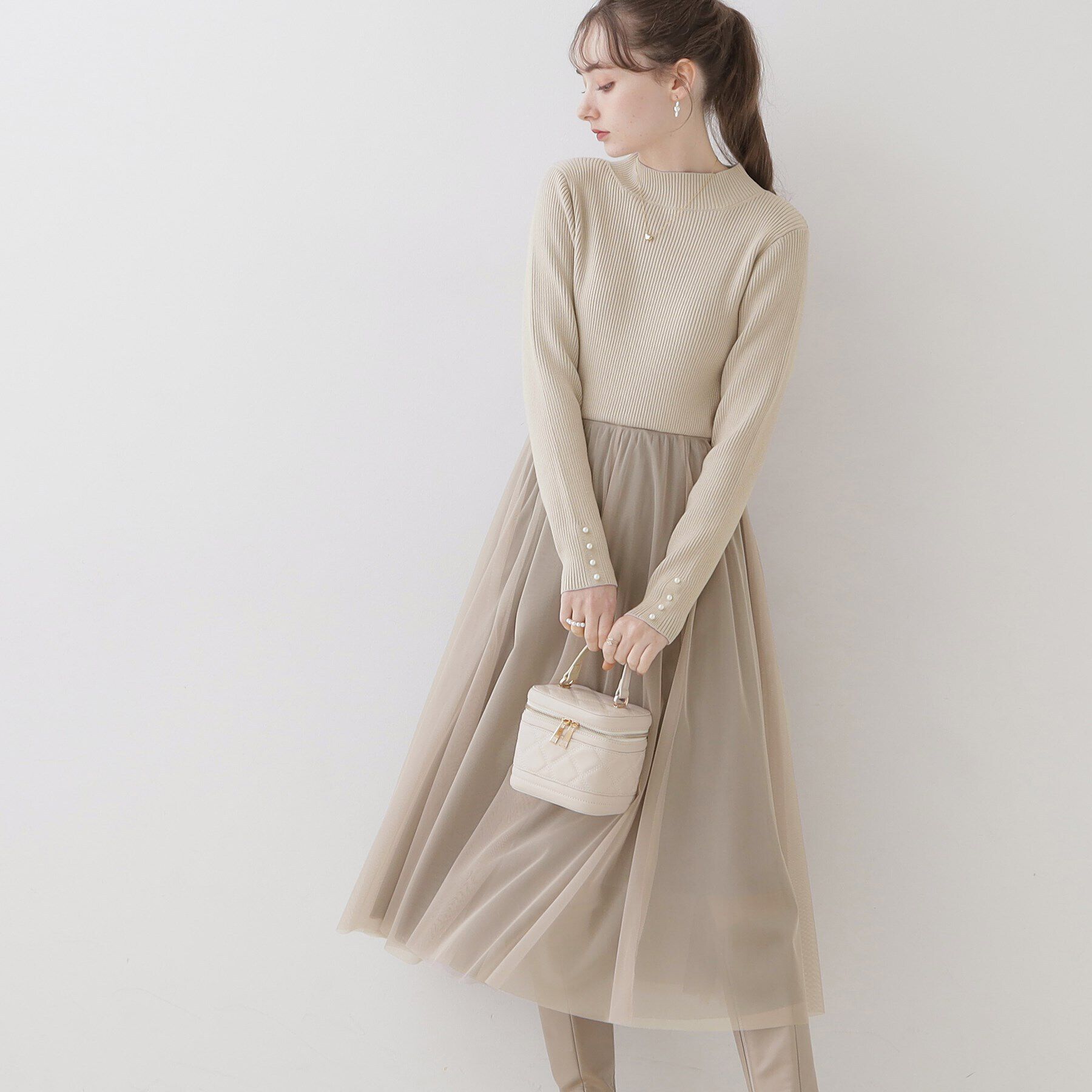 Couture broach「【ふわっと軽い上品なワンピ】ラメニットチュールドッキングワンピース」|ワンピース|ｸﾞﾚｰｼﾞｭ(050)