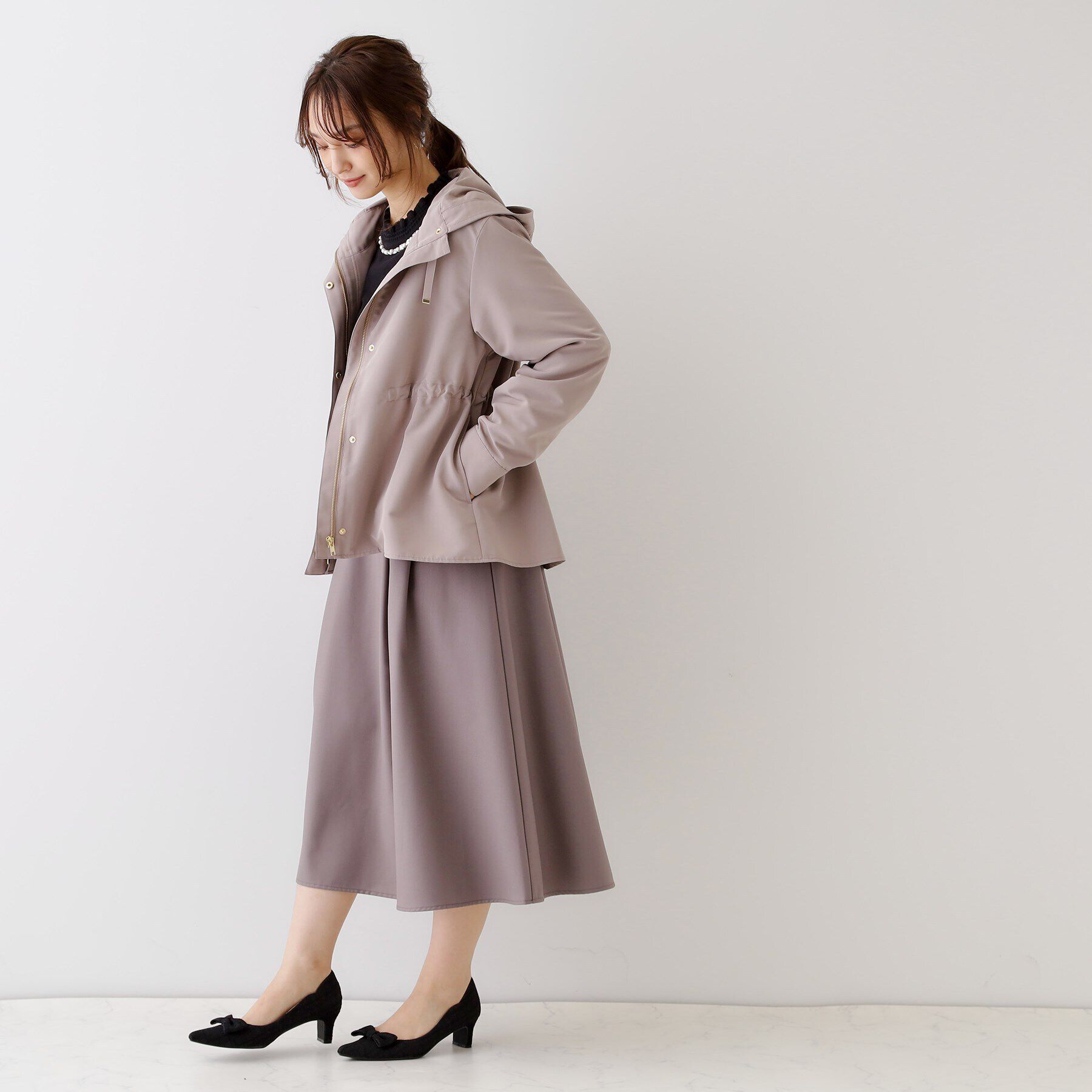 Couture broach「【キレイめコーデ・通勤にも】サイドリボンデザインフレアスカート」|スカート|