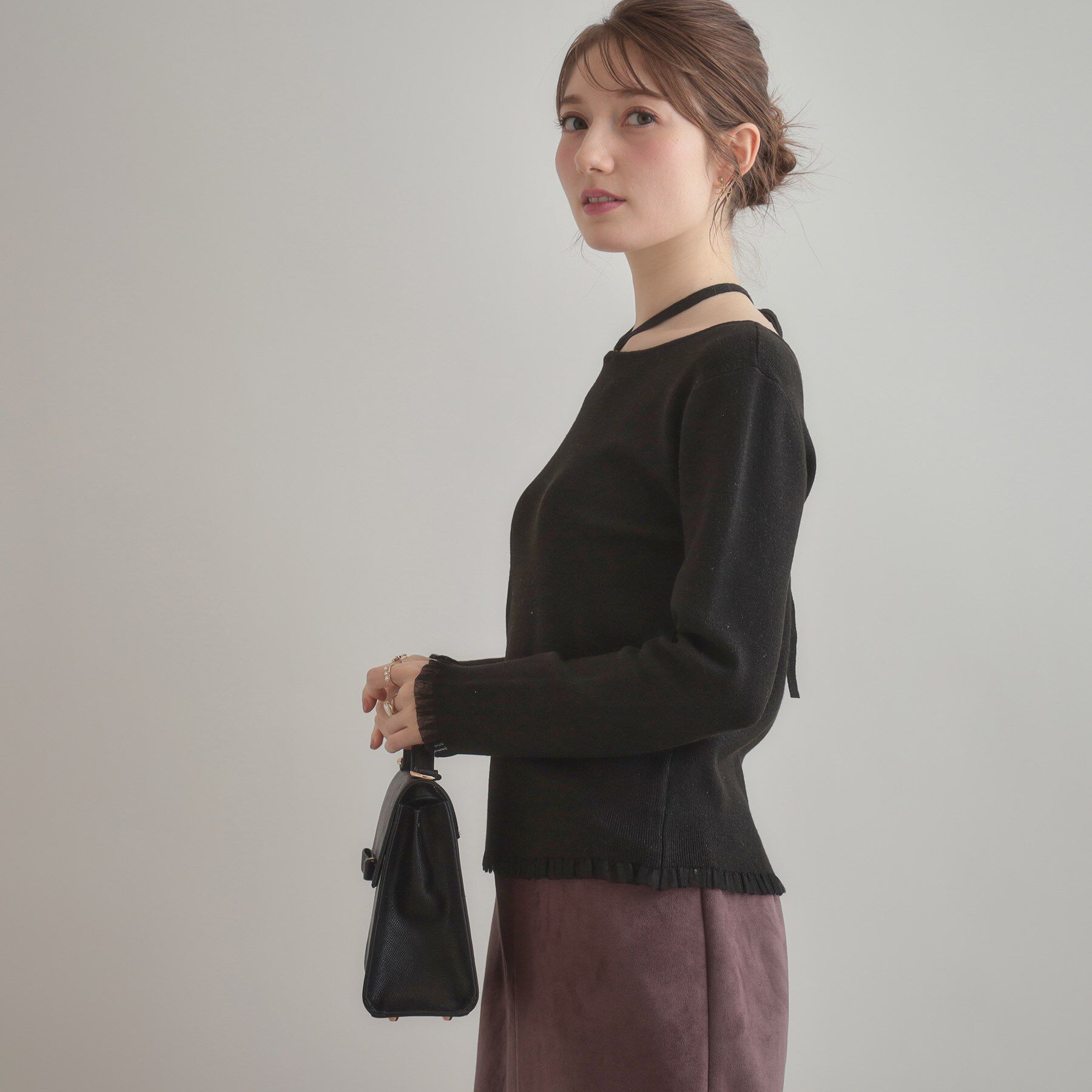 Couture broach「【大人可愛い・リボン取り外し可】前後2WAYラメリブ シアープチフリルニット」|ニット・セーター|