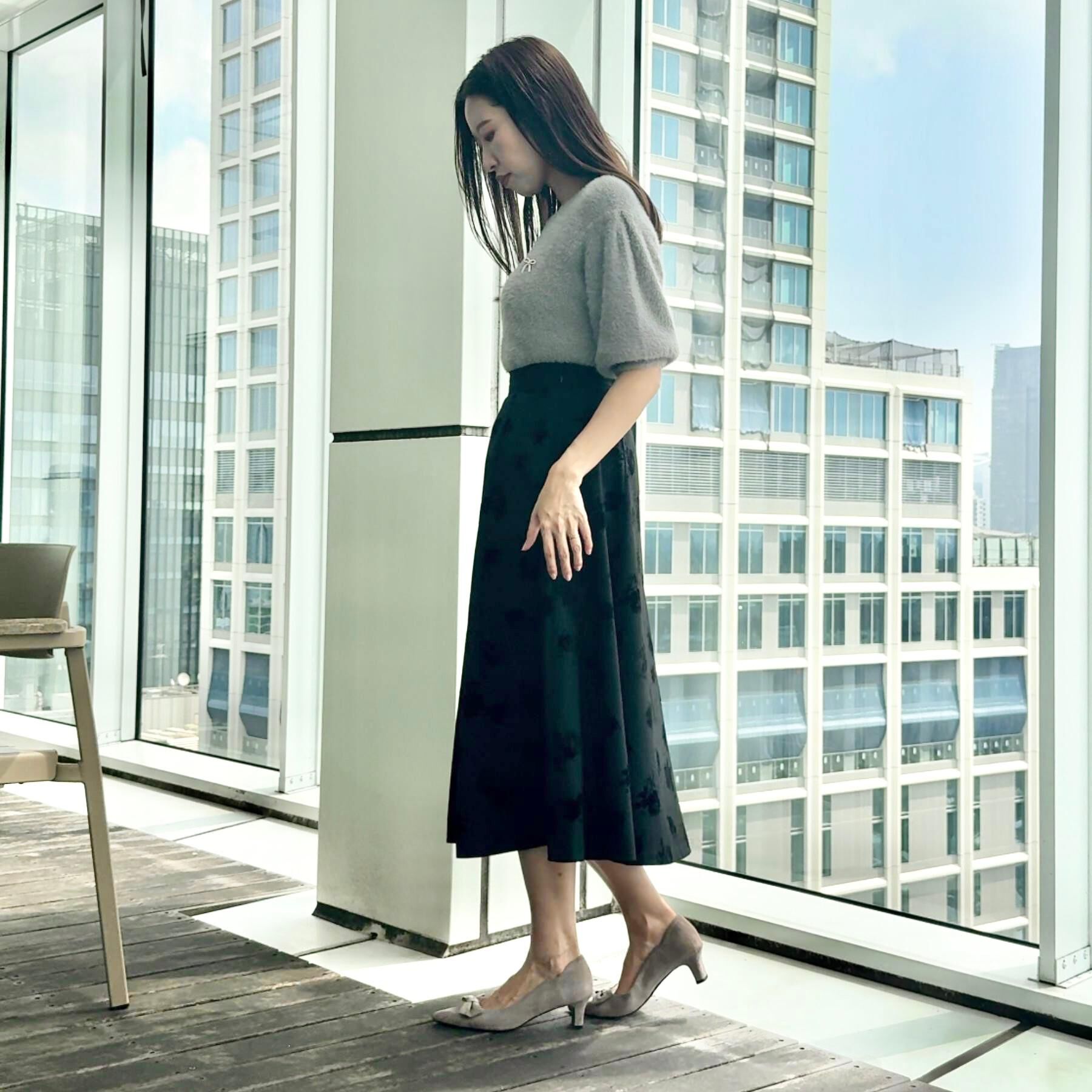 Couture broach「【美シルエット・通勤】フロッキーフラワープリントスカート」|スカート|