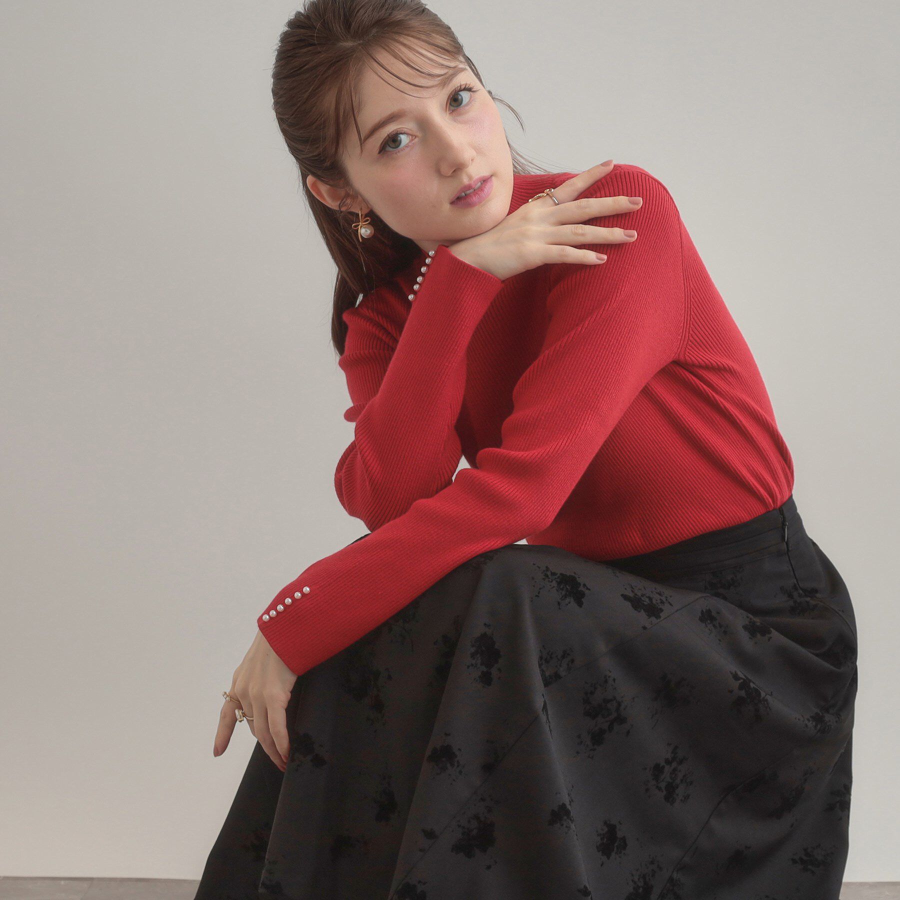 Couture broach「【多機能・フェミニン】パール調リブニット」|ニット・セーター|