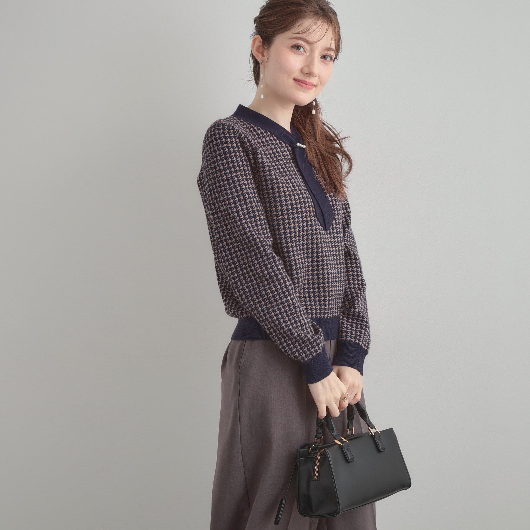 Couture broach「【クラシカル・大人レディ】千鳥ジャカードパール調タイニットトップス」|ニット・セーター|
