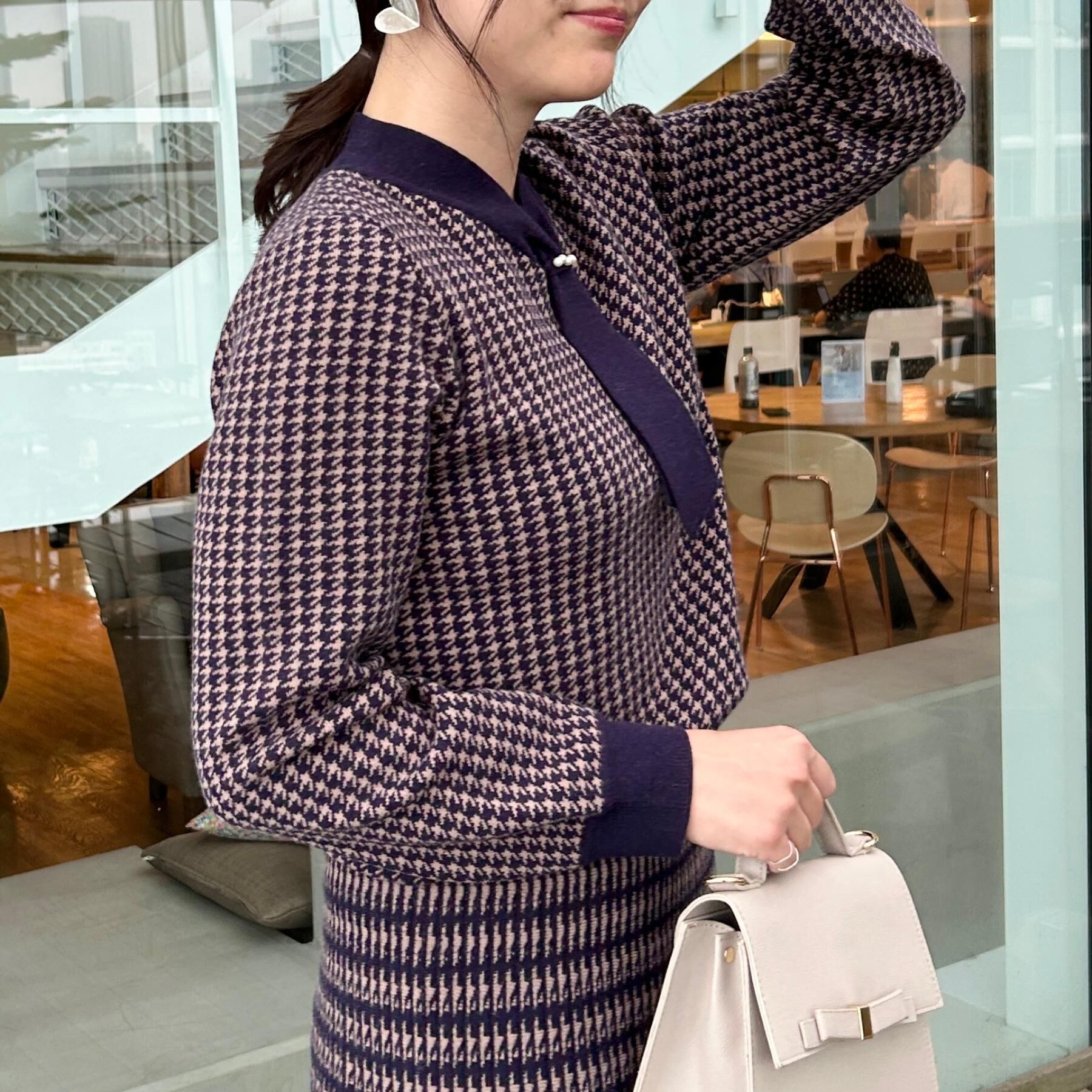 Couture broach「【クラシカル・大人レディ】千鳥ジャカードパール調タイニットトップス」|ニット・セーター|