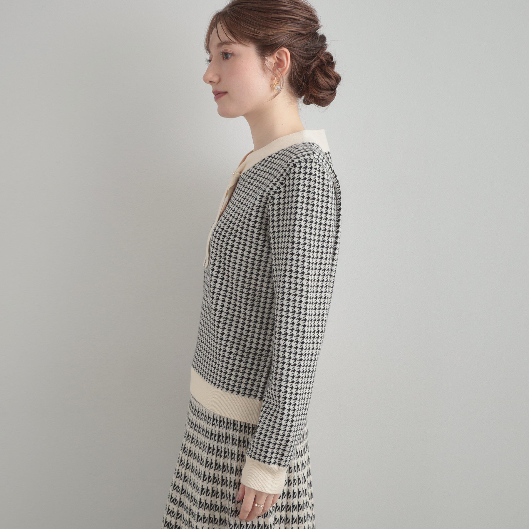Couture broach「【クラシカル・大人レディ】千鳥ジャカードパール調タイニットトップス」|ニット・セーター|
