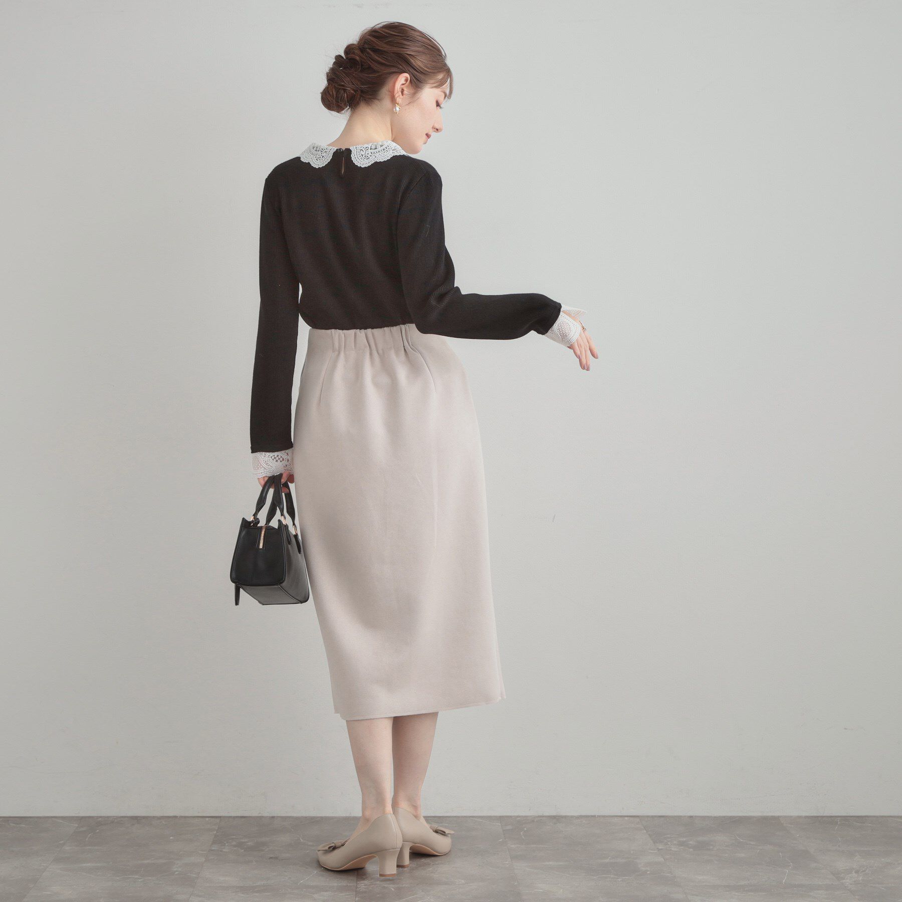 Couture broach「【着映え・フェミニン・通勤】レース衿カフス付きリブニット」|ニット・セーター|