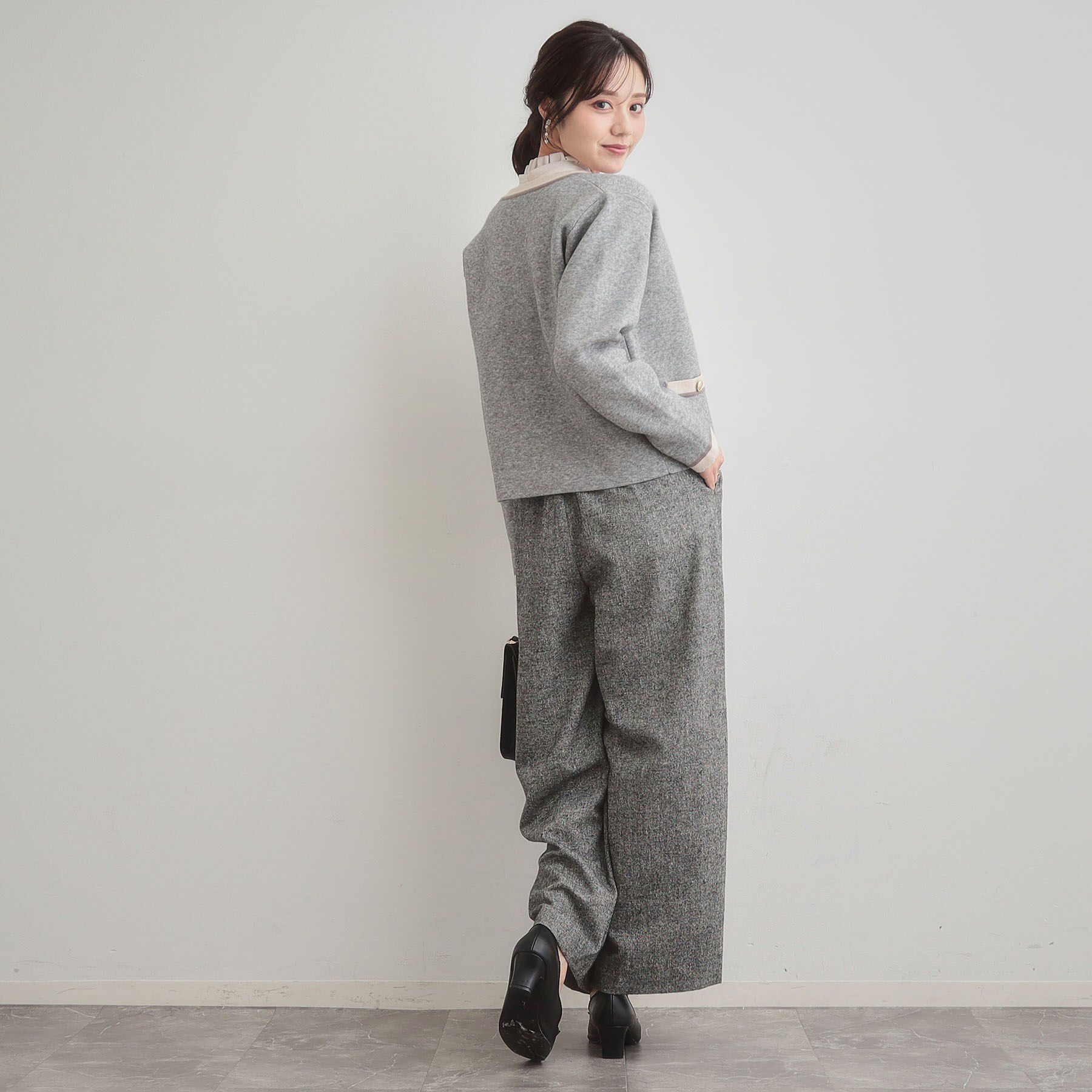 Couture broach「【通勤・大人上品】ムースタッチジャカード 配色スカラカーディ」|カーディガン|