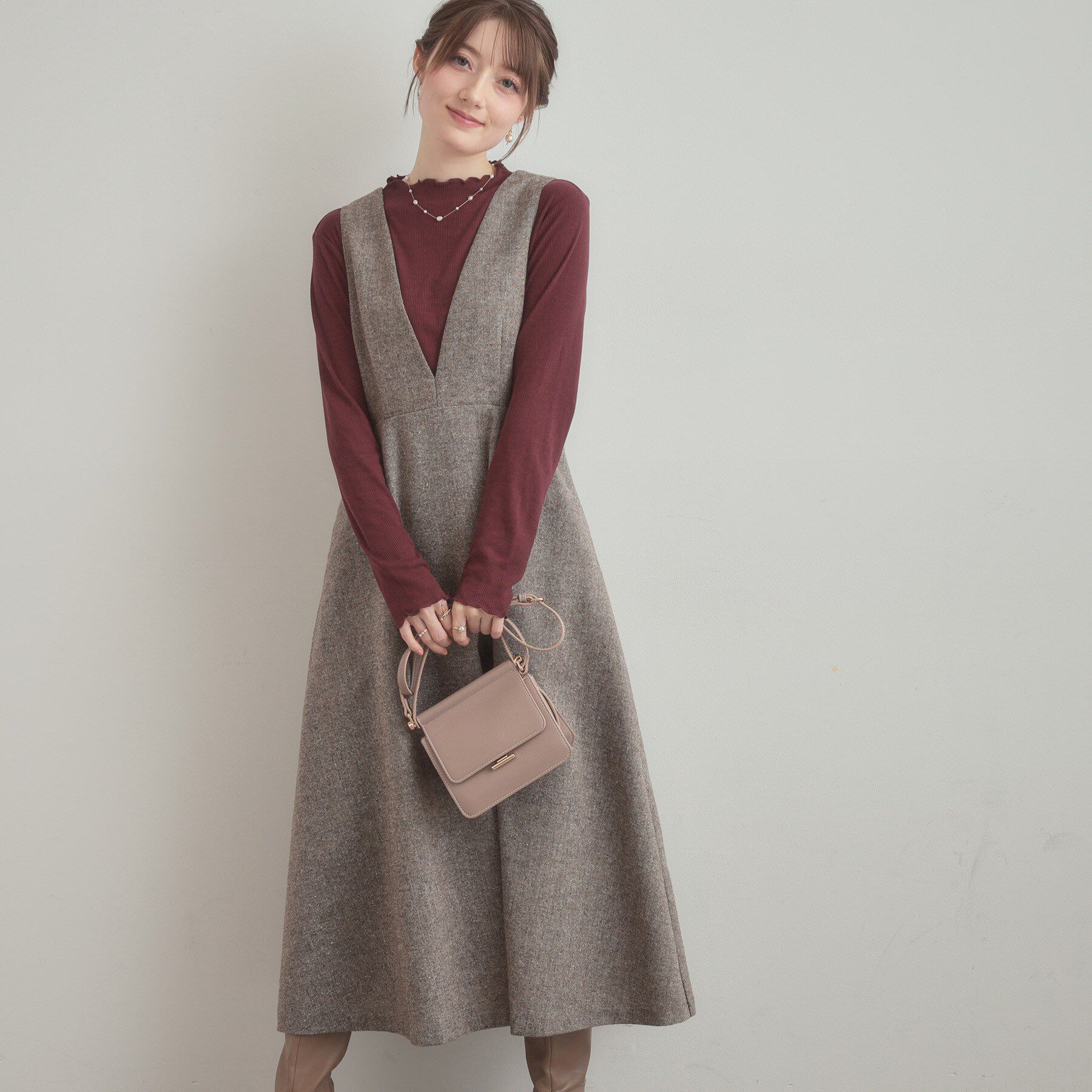 Couture broach「【通勤・大人上品】ラメツイード ジャンパースカート」|ワンピース|