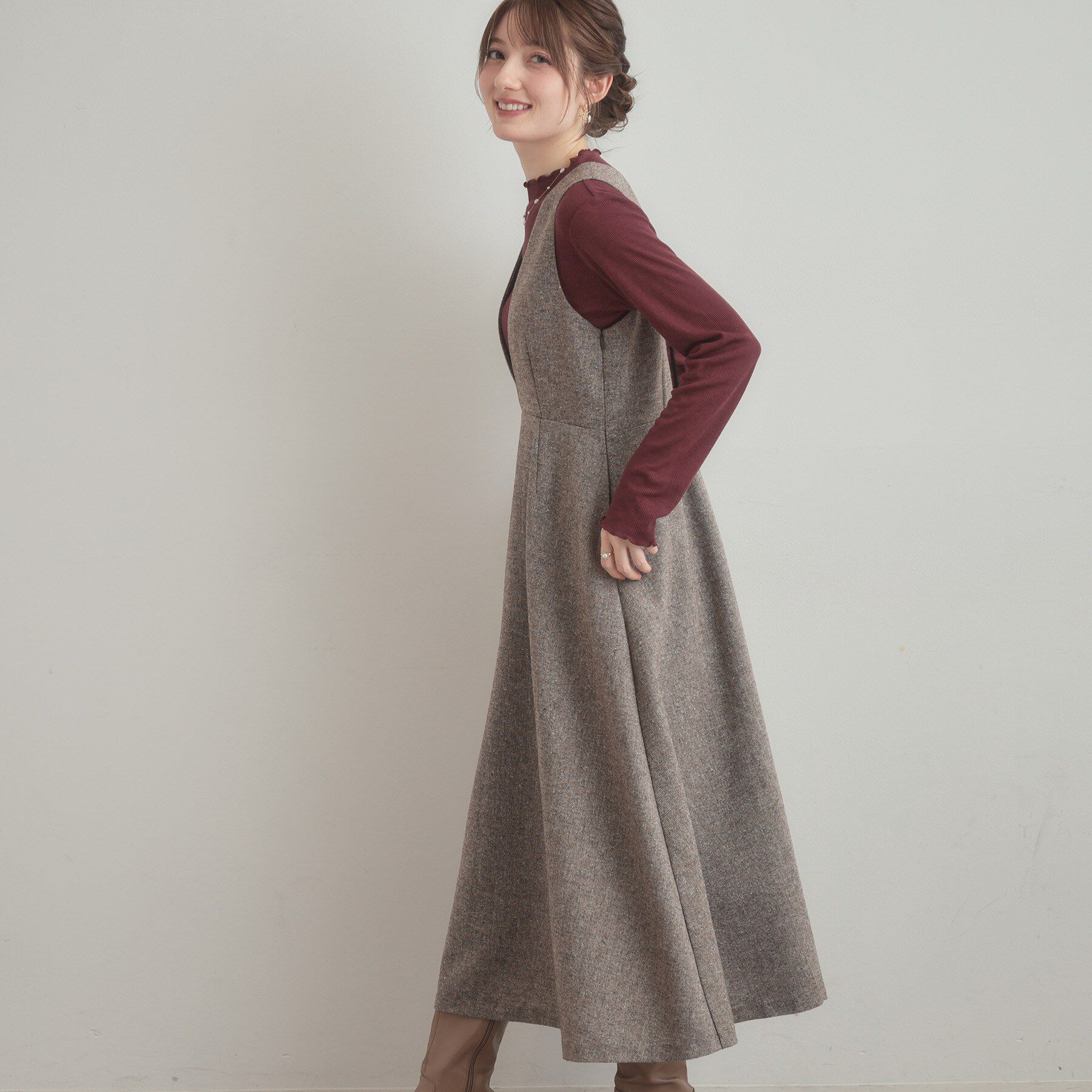 Couture broach「【通勤・大人上品】ラメツイード ジャンパースカート」|ワンピース|