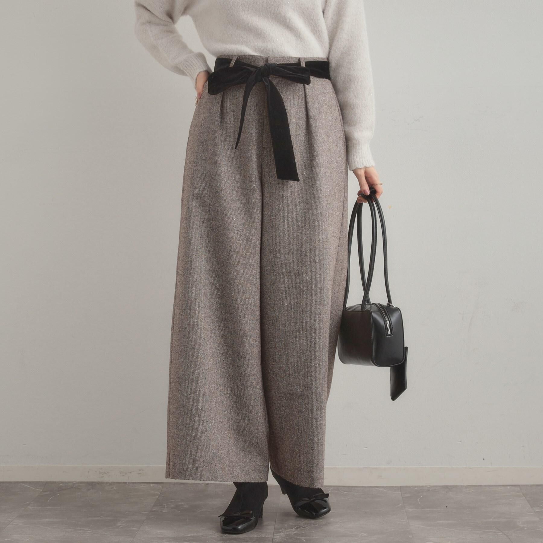 Couture broach「【上品華やか・通勤】ラメツイード ワイドパンツ」|その他|