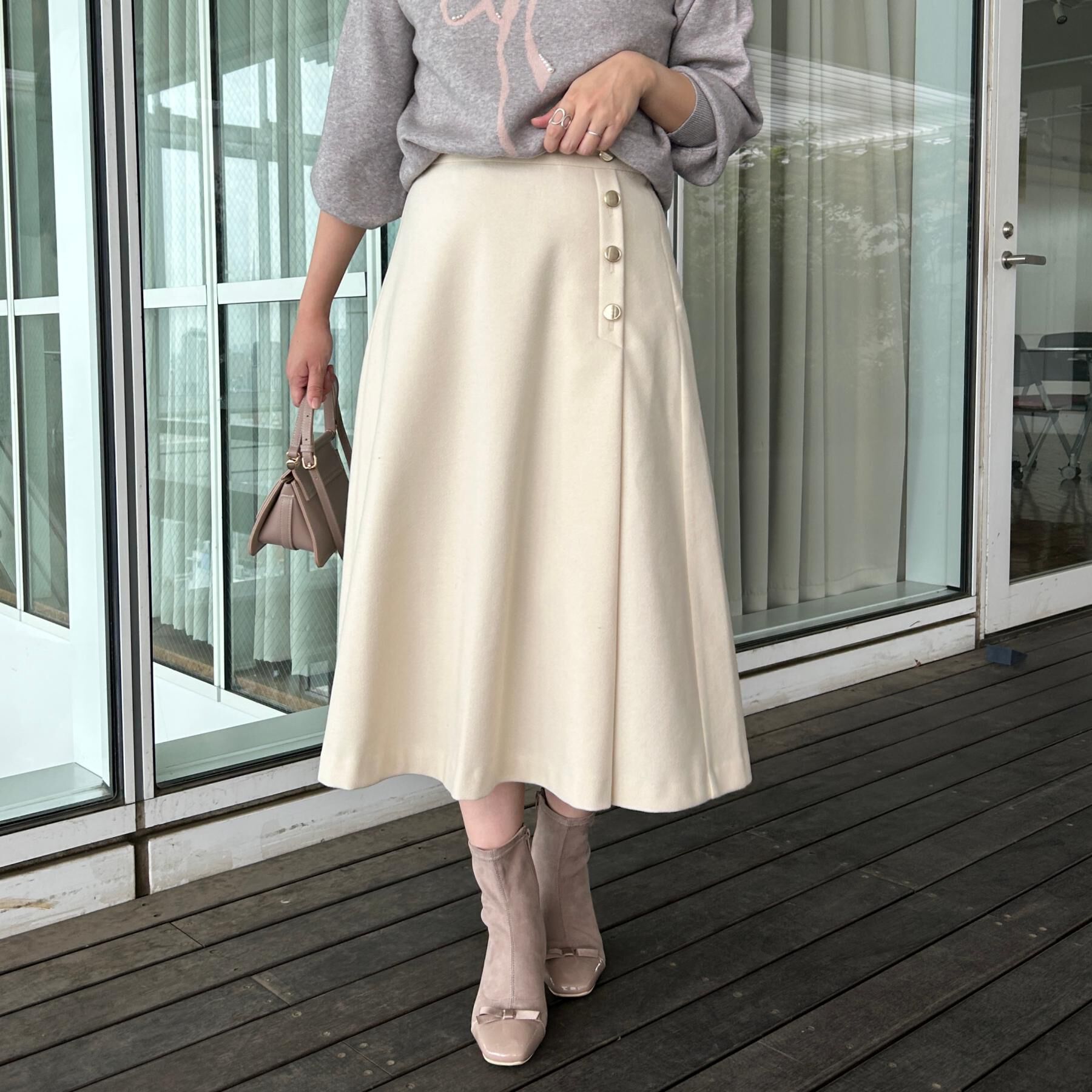 Couture broach「【通勤/金ボタン】フェイクウール ポンチスカート」|スカート|