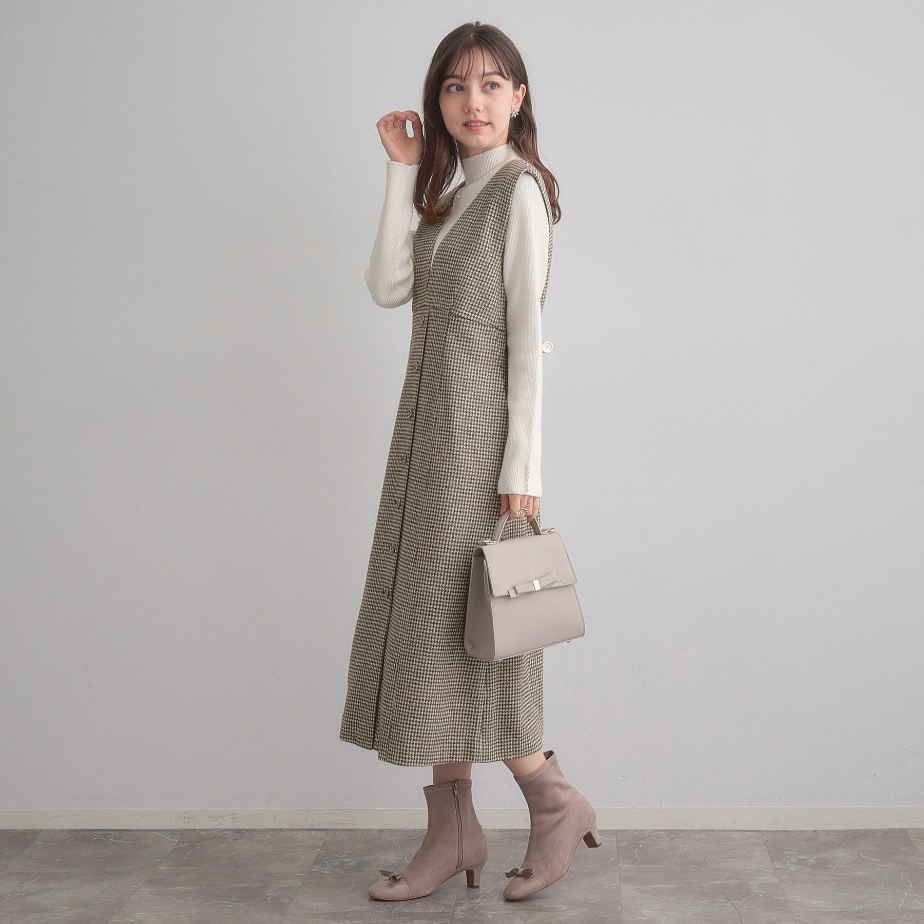 Couture broach「【クラシカル・通勤】ラメ千鳥釦デザインジャンスカ」|ワンピース|