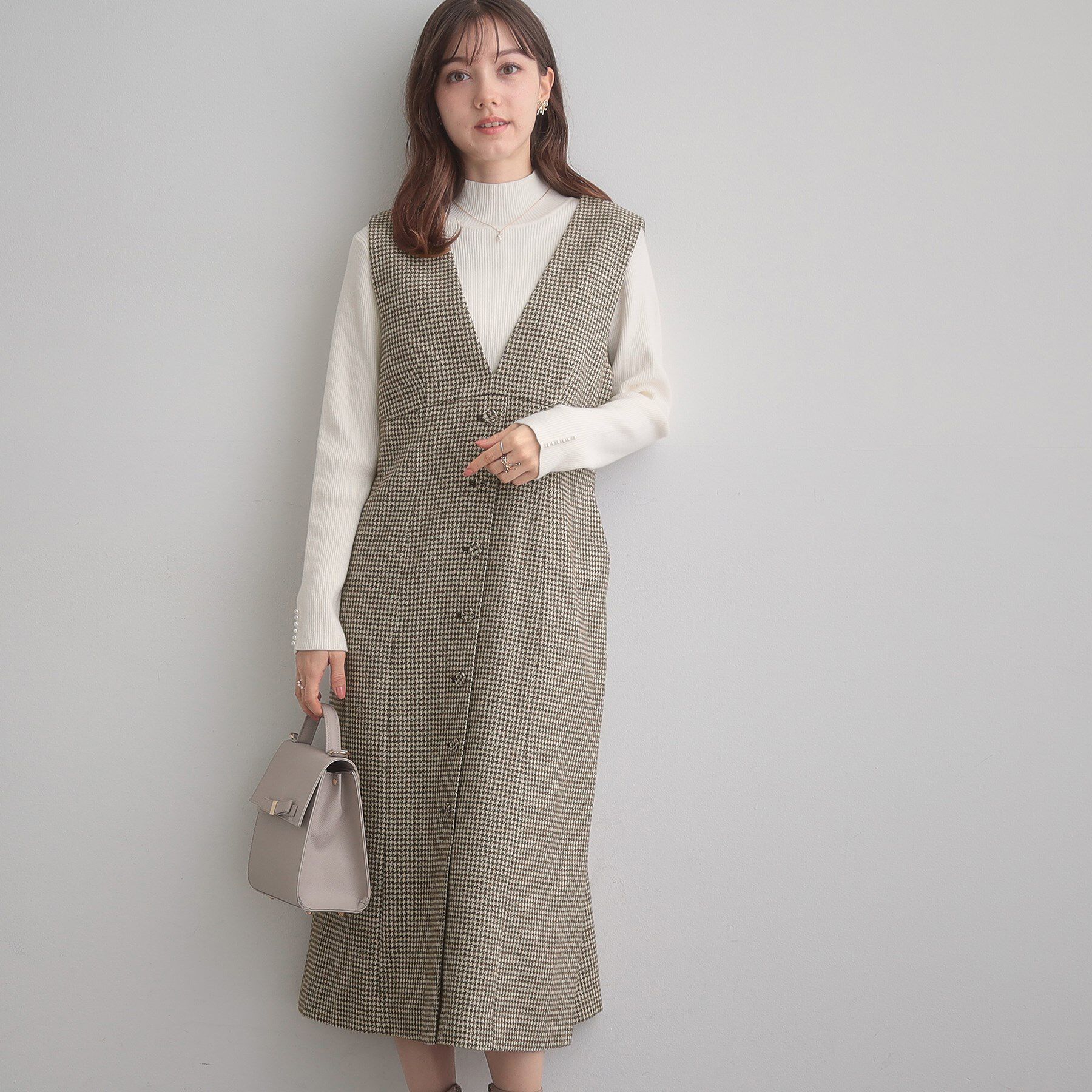 Couture broach「【クラシカル・通勤】ラメ千鳥釦デザインジャンスカ」|ワンピース|