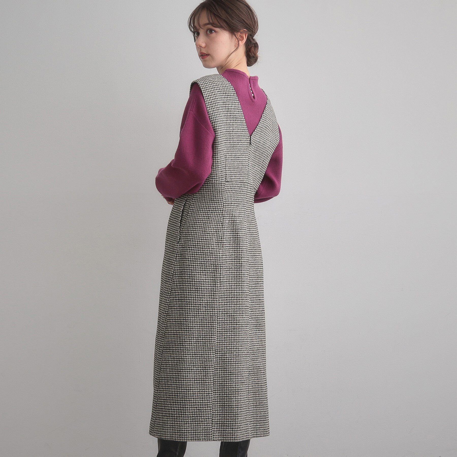 Couture broach「【クラシカル・通勤】ラメ千鳥釦デザインジャンスカ」|ワンピース|