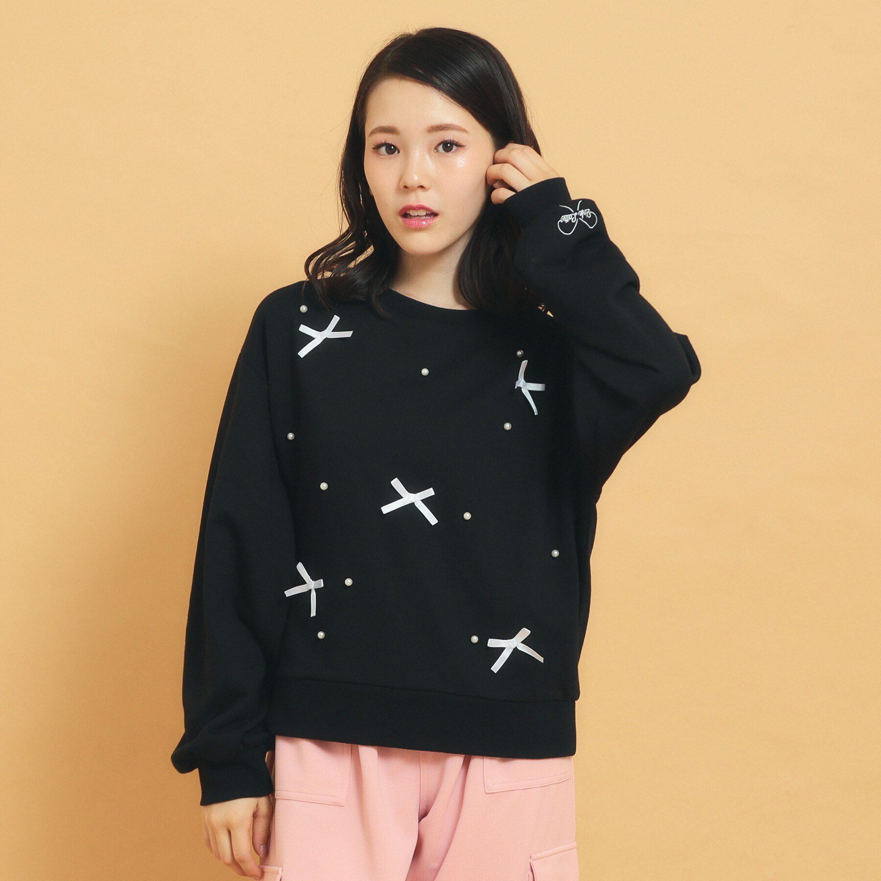 PINK-latte「毎日着たい！リボンパール裏毛」|Tシャツ・カットソー|