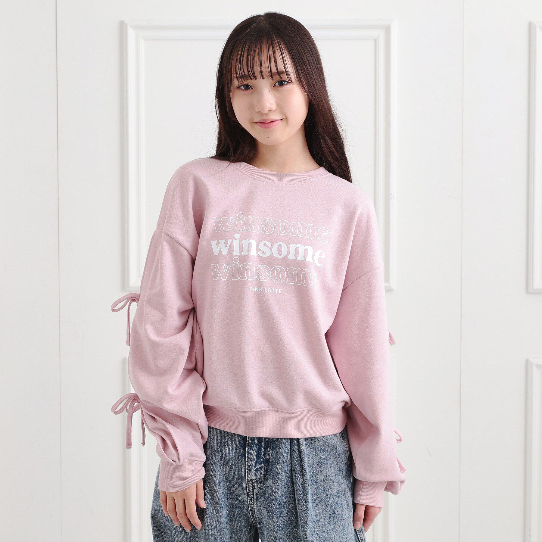 PINK-latte「ミニ裏毛リボンプルオーバー」|Tシャツ・カットソー|ピンク(071)