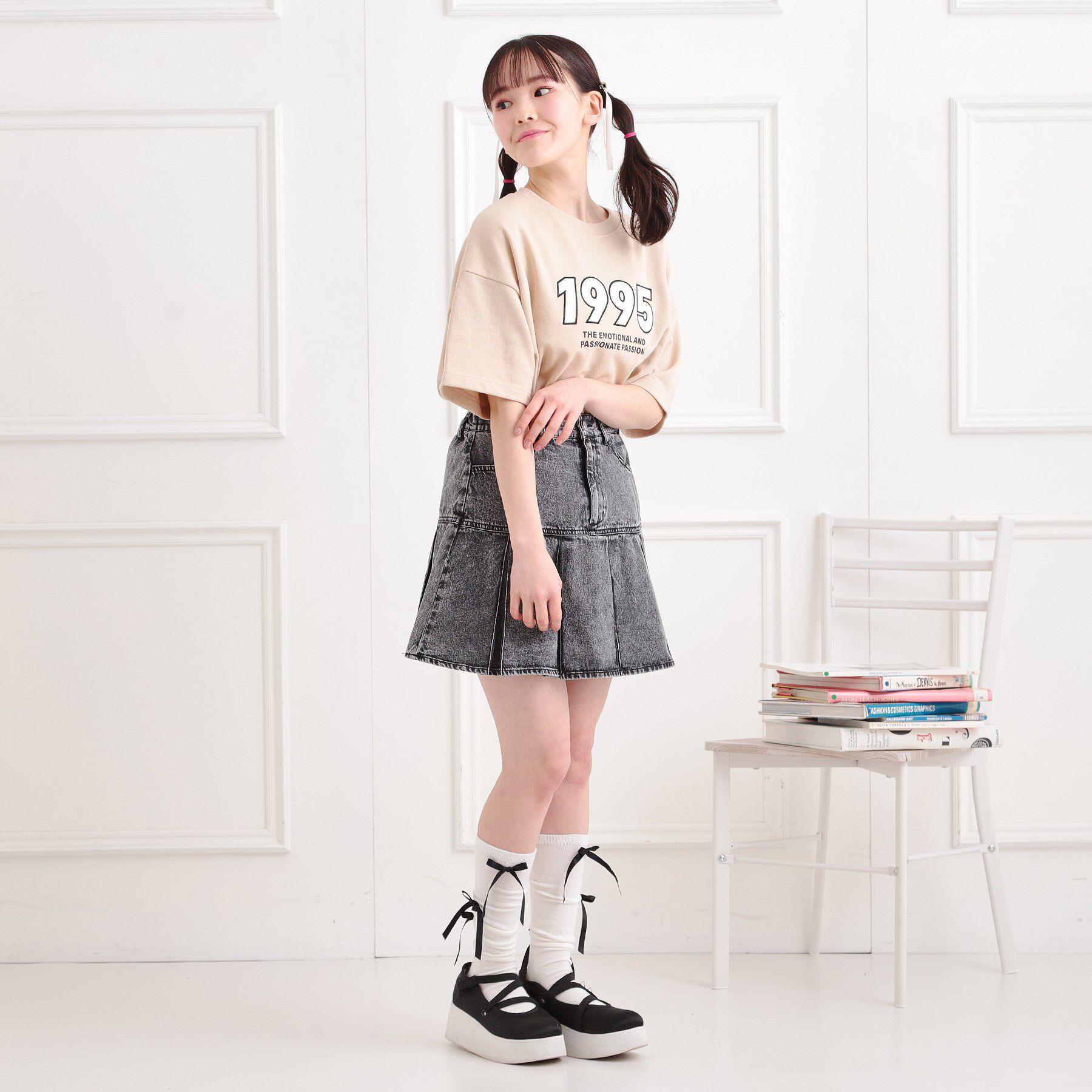 PINK-latte「デニム裾プリーツスカート」|スカート|