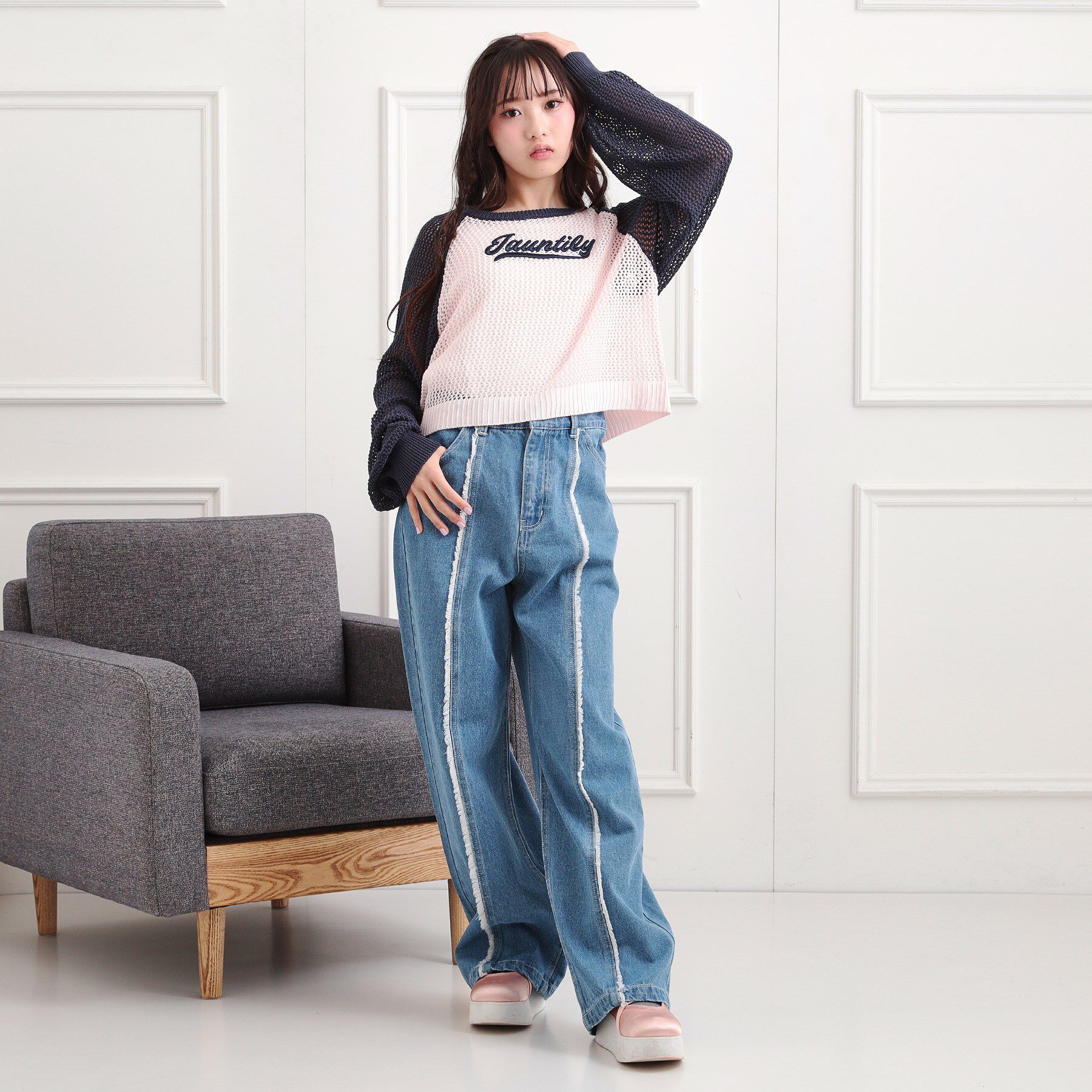 PINK-latte「センターフリンジデニムパンツ」|その他|