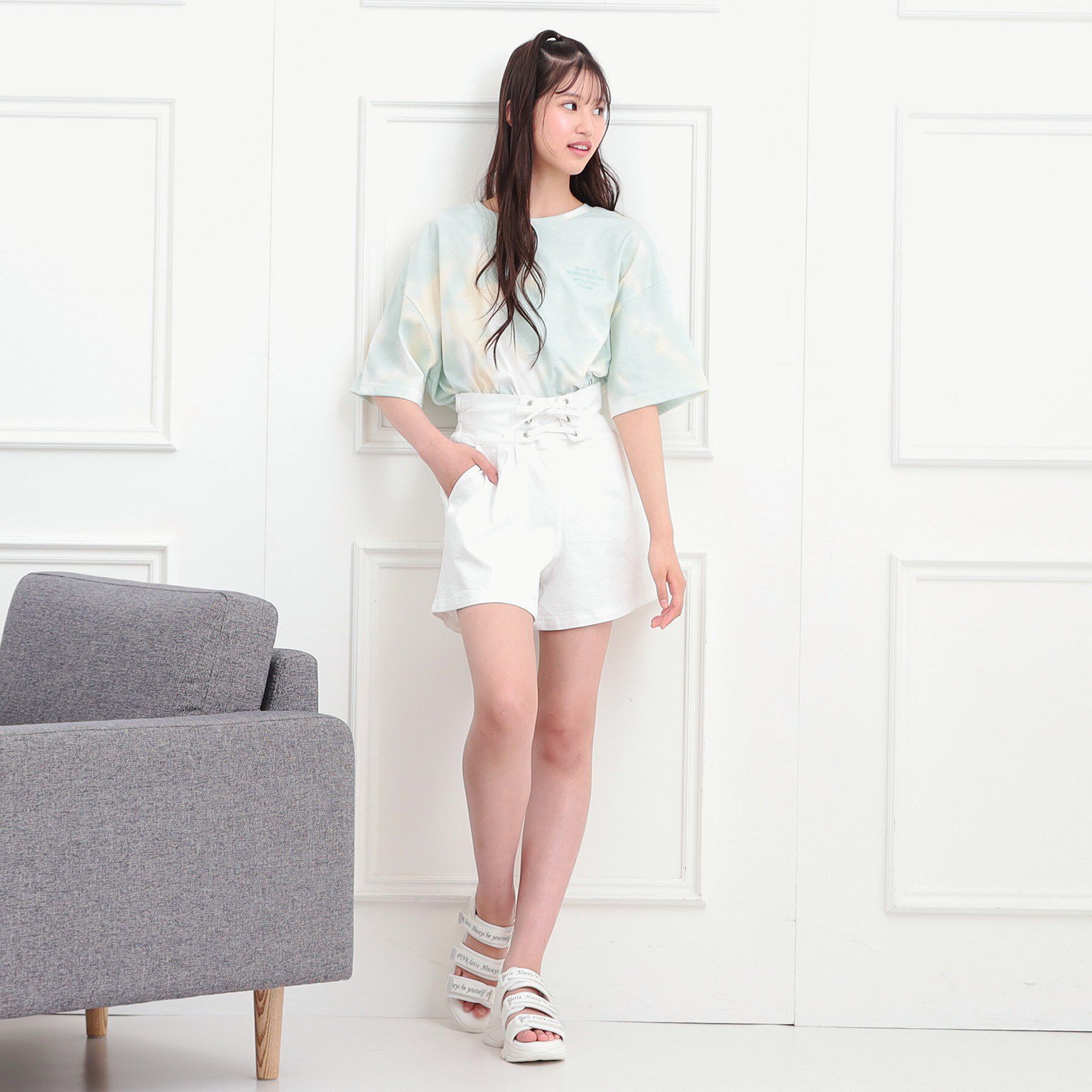 PINK-latte「フロントレースアップキュロット」|キュロット|