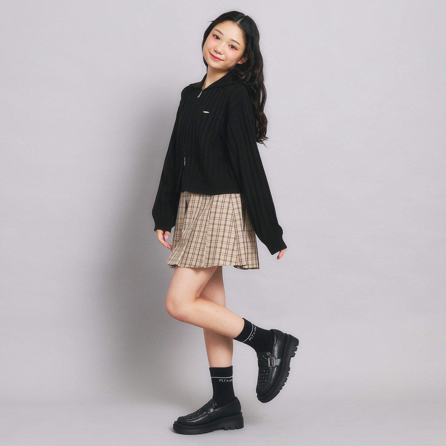 PINK-latte「ダブルジップビッグカラーニット」|カーディガン|