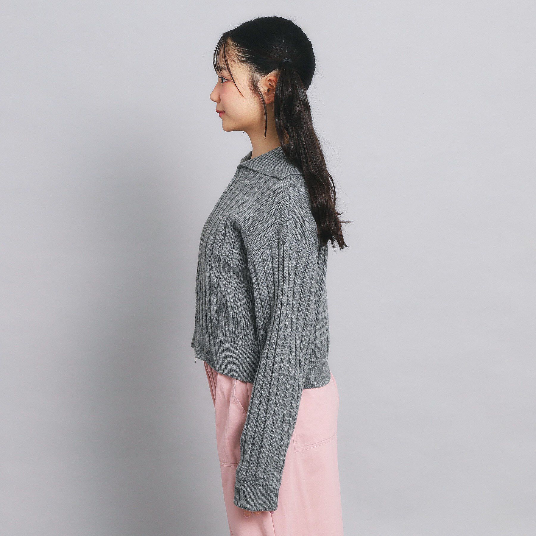 PINK-latte「ダブルジップビッグカラーニット」|カーディガン|