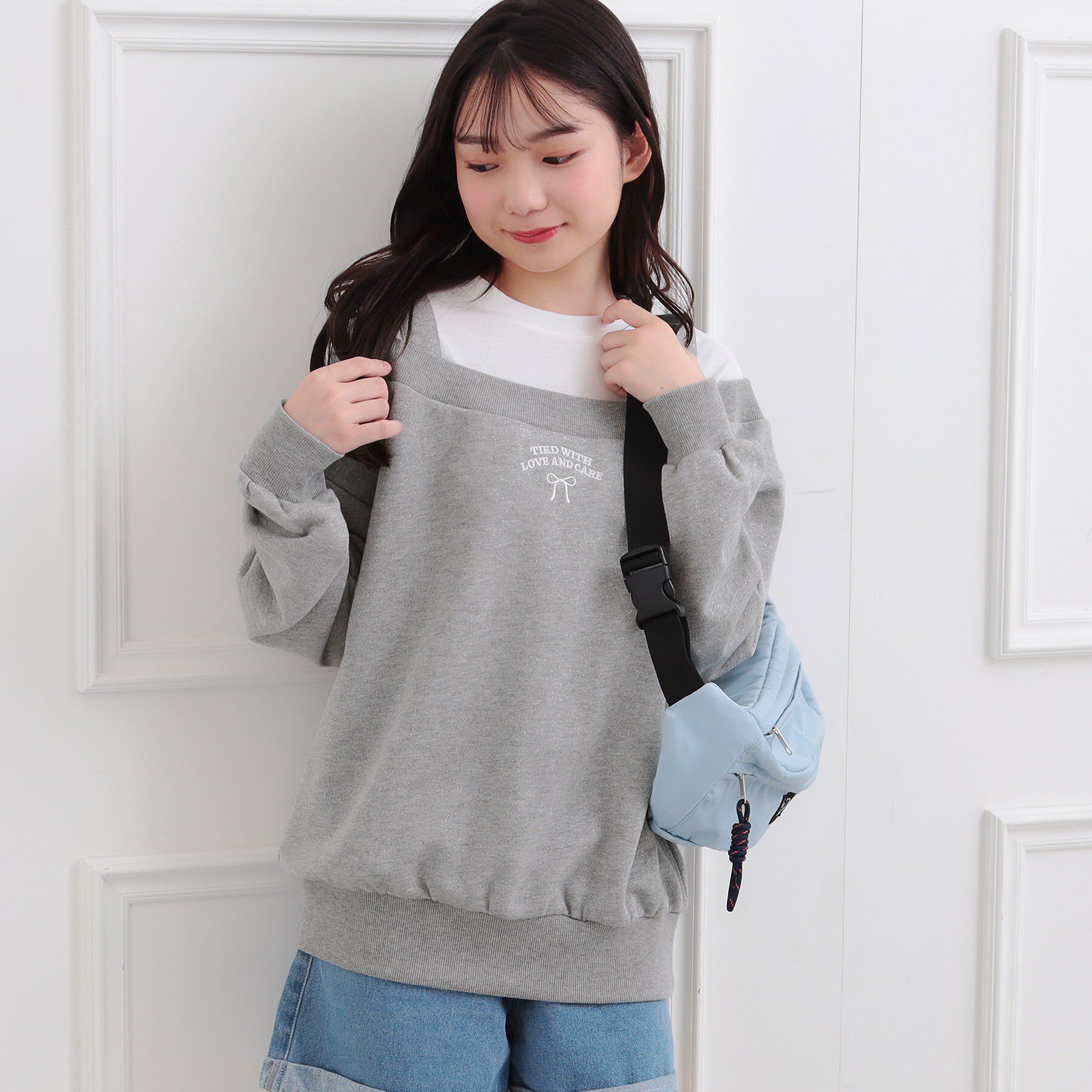 PINK-latte「ラメ裏毛オフショル風プルオーバー」|Tシャツ・カットソー|