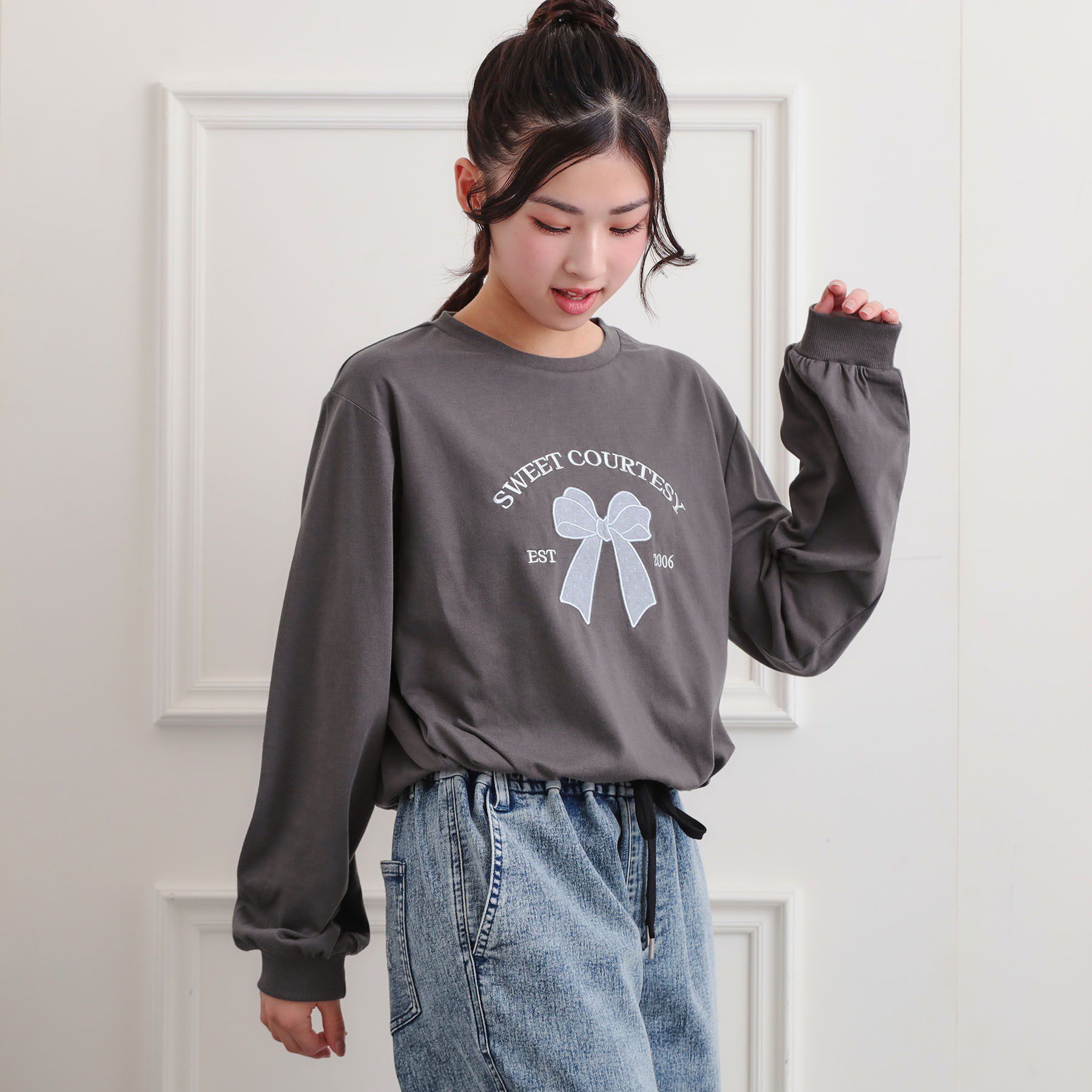 PINK-latte「裾ドロストチュールプルオーバー」|Tシャツ・カットソー|