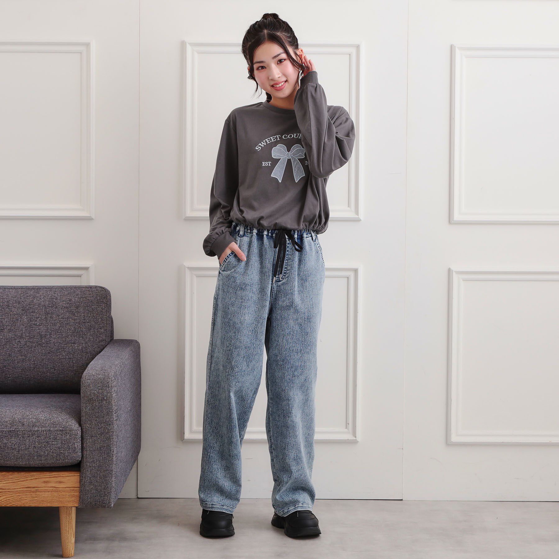 PINK-latte「裾ドロストチュールプルオーバー」|Tシャツ・カットソー|