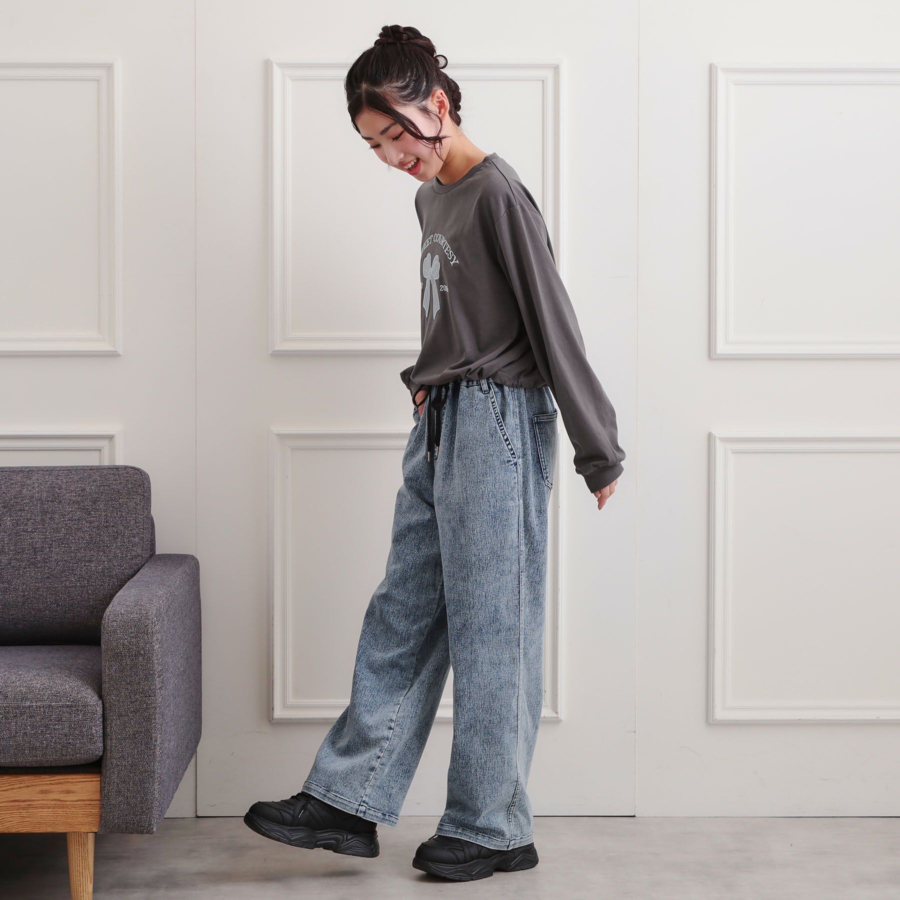 PINK-latte「裾ドロストチュールプルオーバー」|Tシャツ・カットソー|