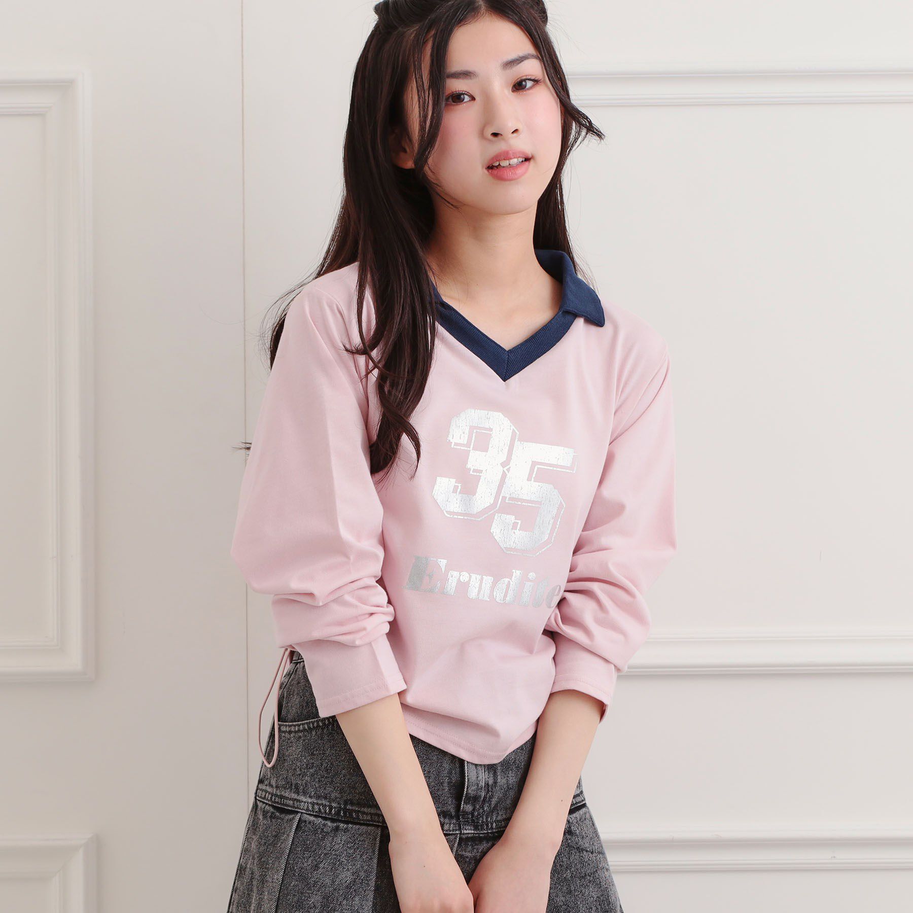 PINK-latte「衿付き箔ナンバーロンT」|Tシャツ・カットソー|
