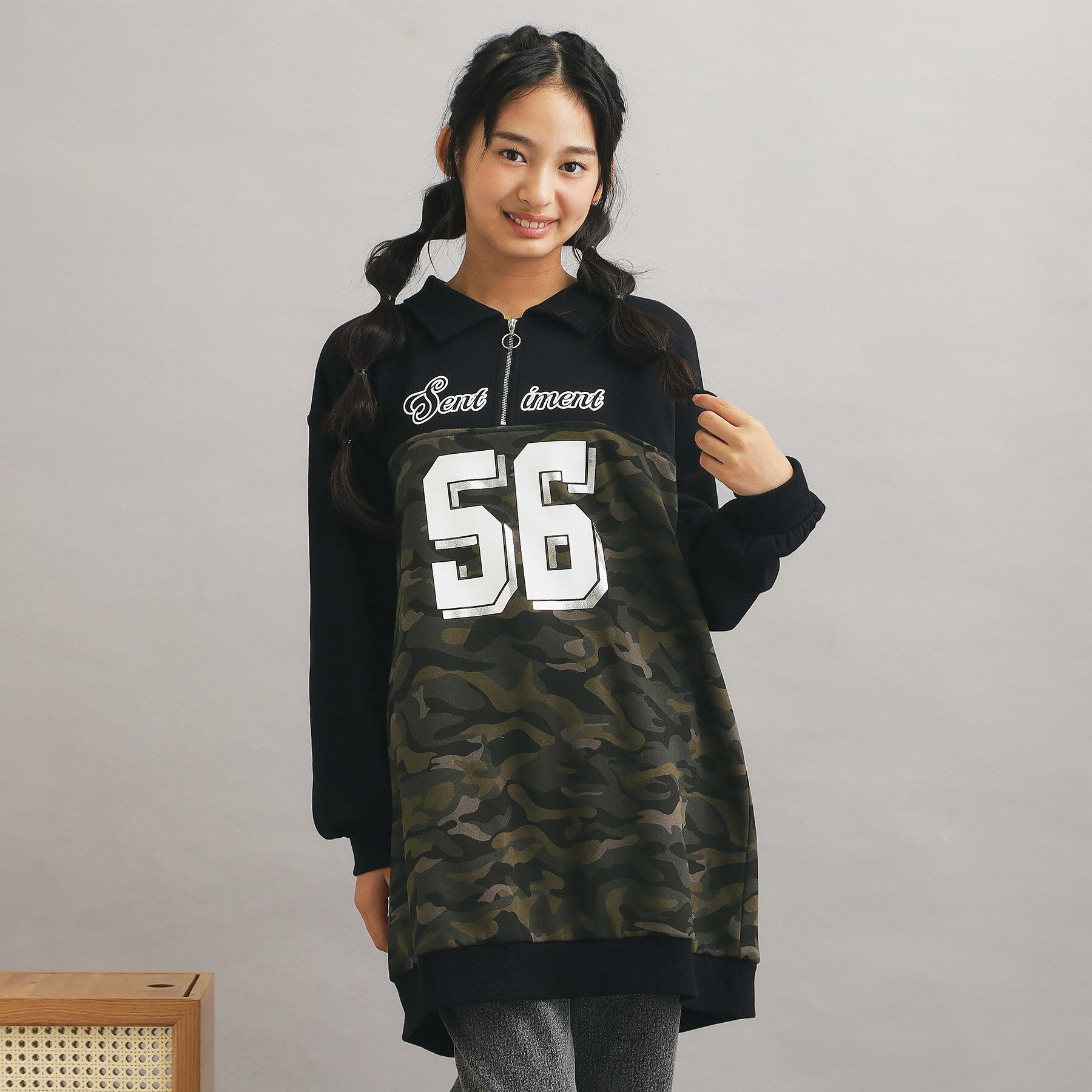 PINK-latte「ナンバー切替ハーフジップワンピース」|ワンピース|ブラック(019)