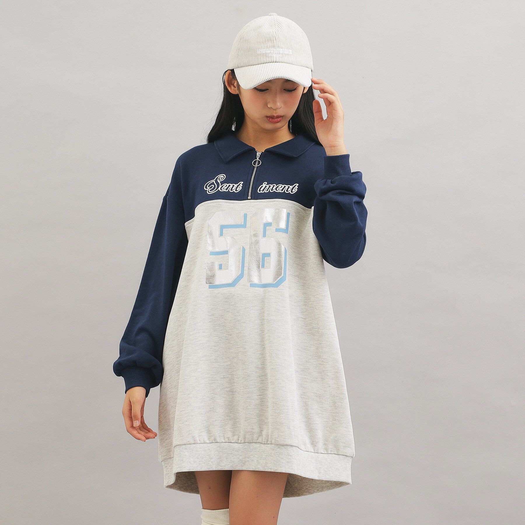 PINK-latte「ナンバー切替ハーフジップワンピース」|ワンピース|ネイビー(094)