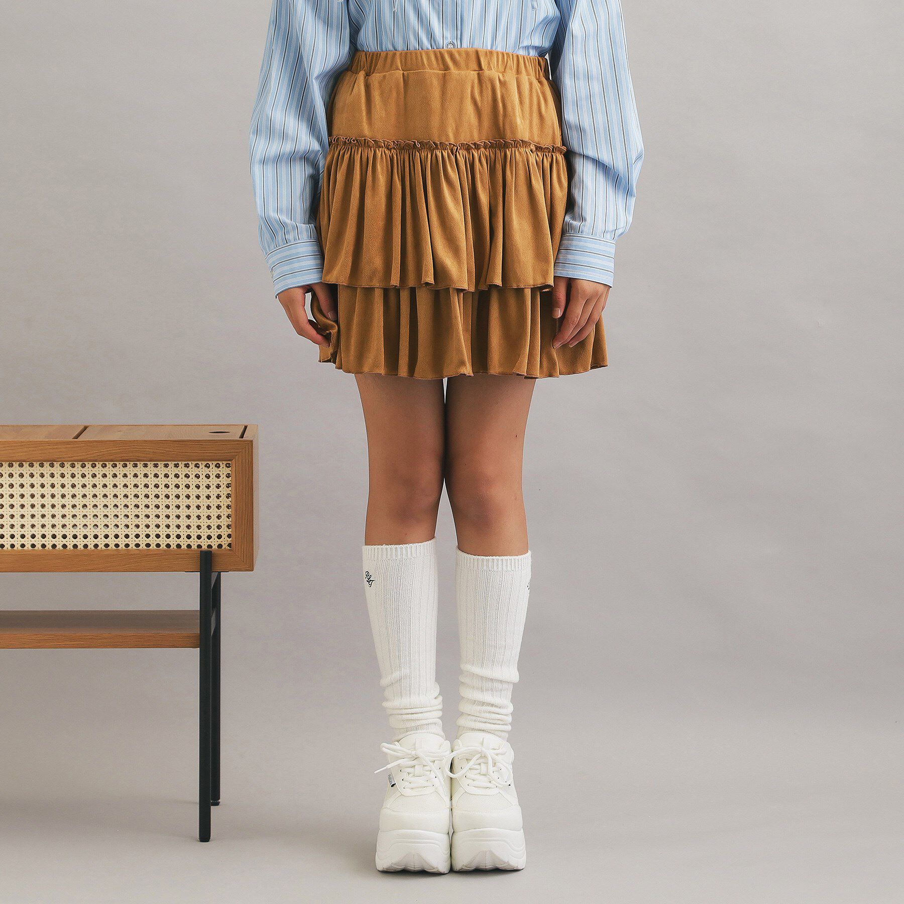 PINK-latte「フェイクスエードティアードスカート」|スカート|