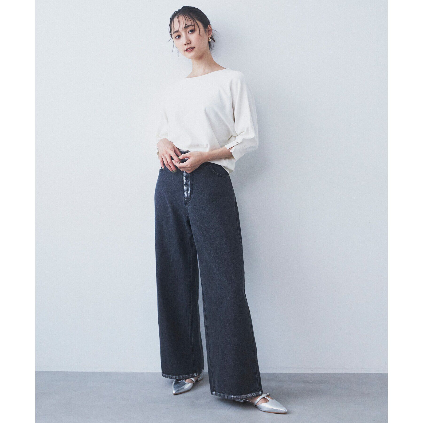 THE SHOP TK「【二の腕カバー/毛玉になりにくい/前後2WAY】袖スリットドルマンニット/洗える」|ニット・セーター|